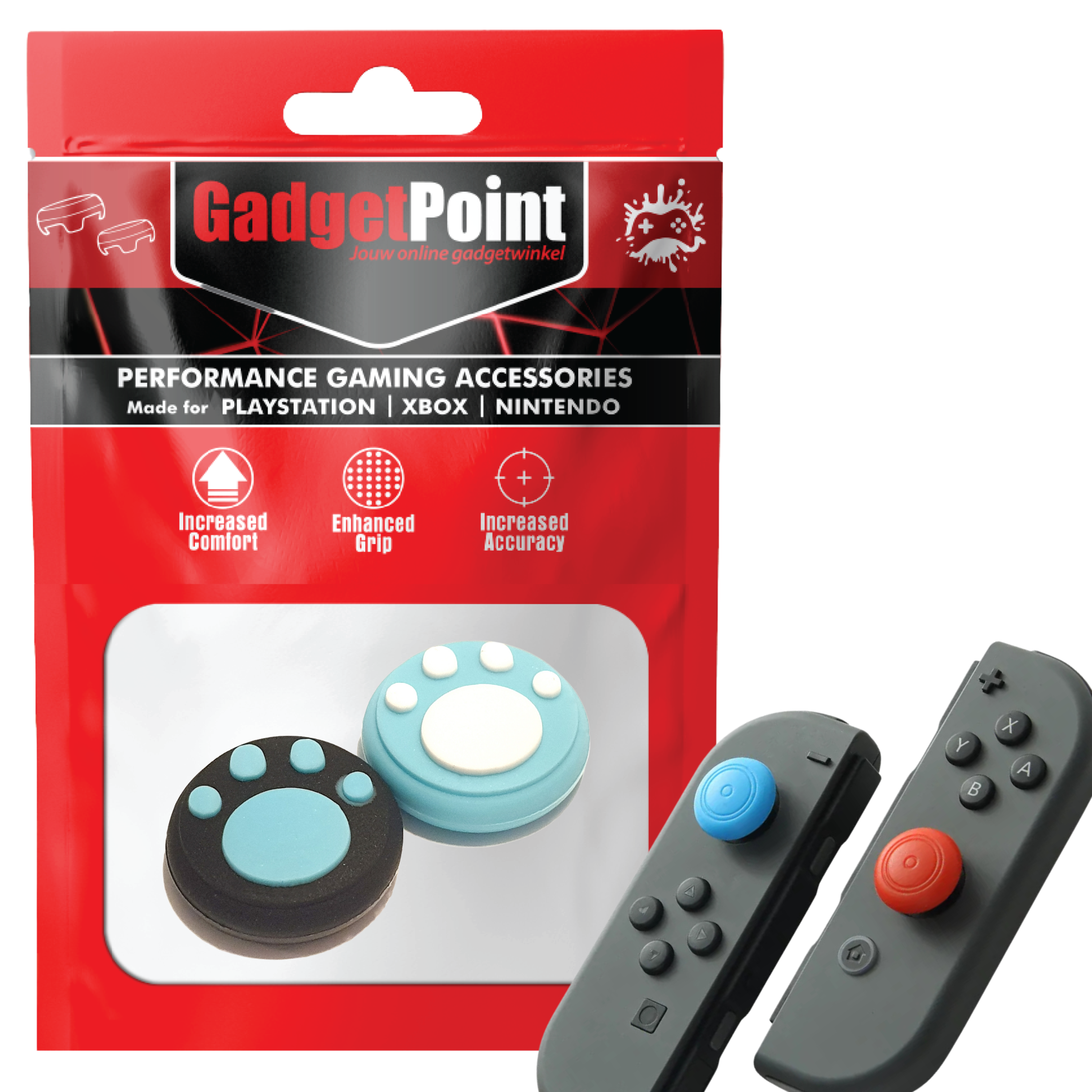 Gaming Thumb Grips | Performance Thumbsticks | Accessoires geschikt voor Nintendo Switch Joy-Con Controller(s) | Thumbgrips | Pootjes - Lichtblauw/Zwart