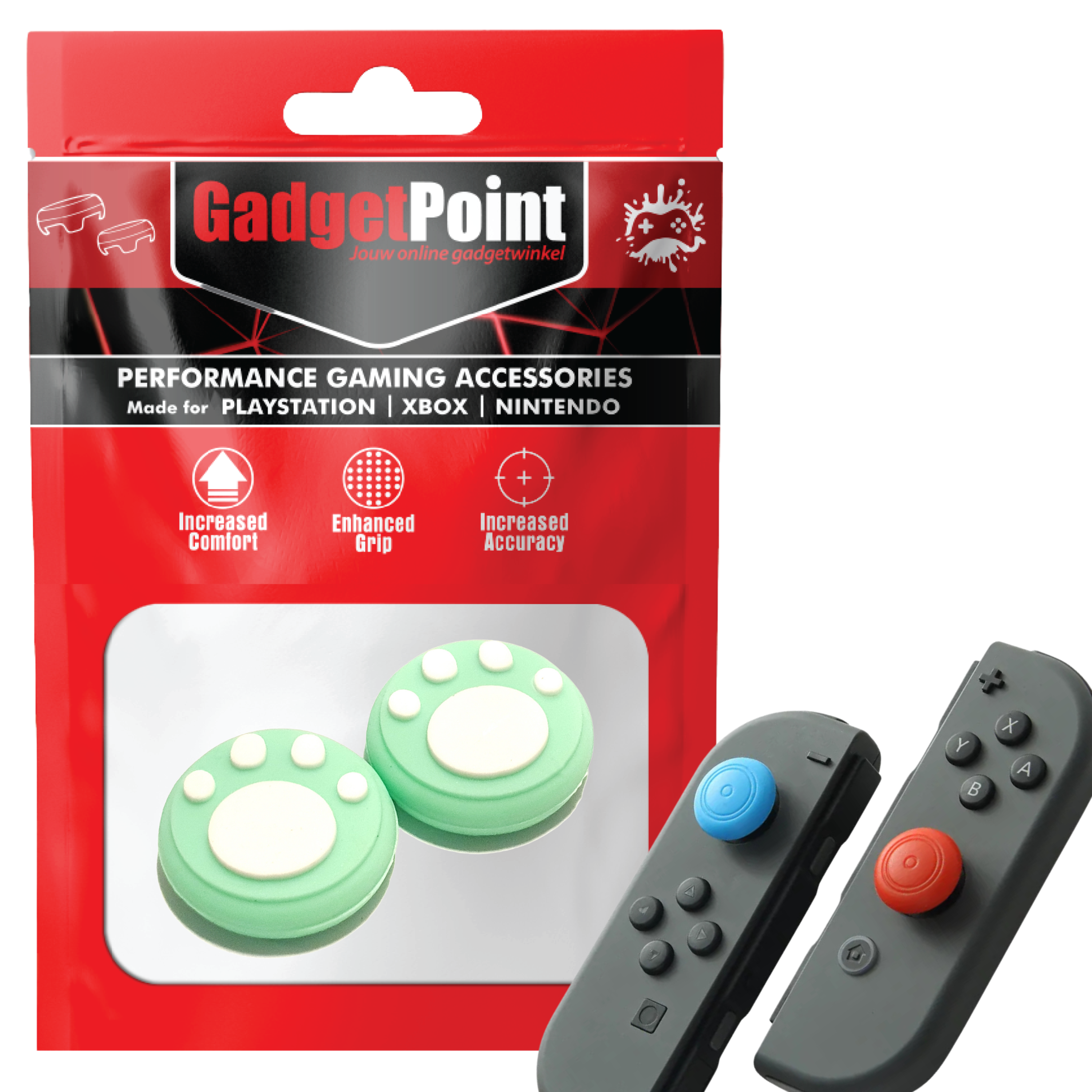 Gaming Thumb Grips | Performance Anti-slip Thumbsticks | Joystick Cap Thumb Grips | Paws - Light Green with White | Accessories suitable for Nintendo Switch Joy-Con Controllers