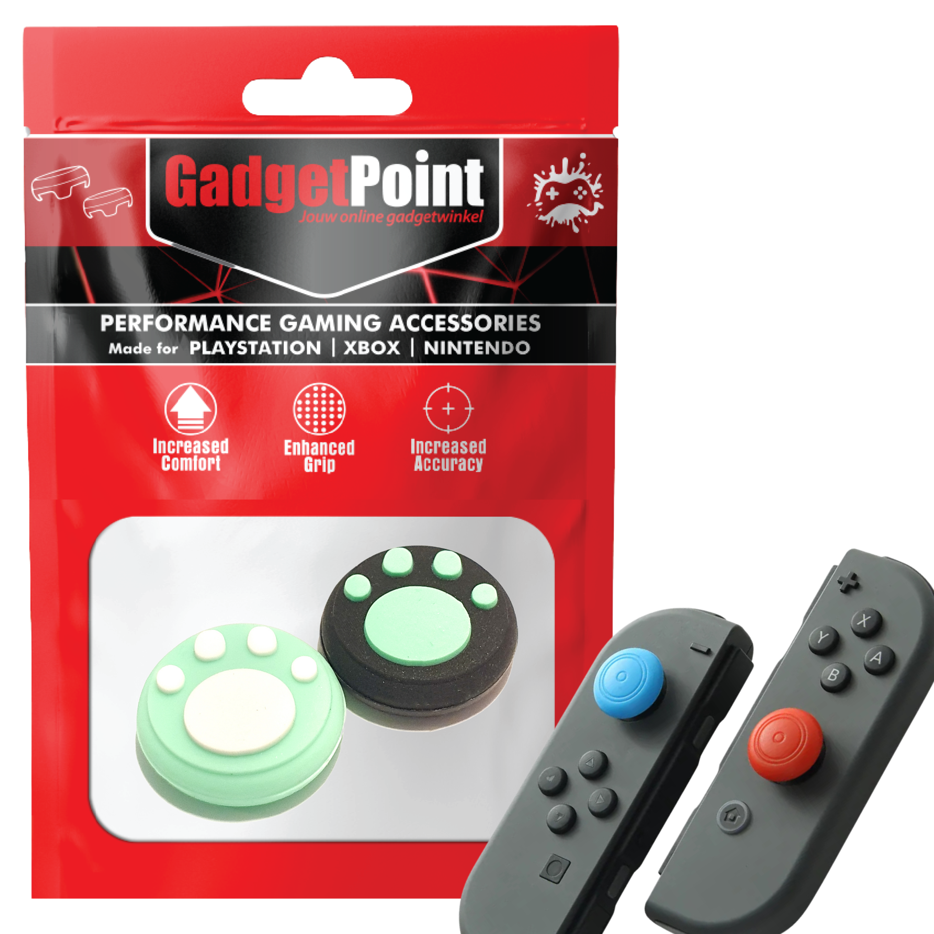 Gaming Thumb Grips | Performance Thumbsticks | Accessoires geschikt voor Nintendo Switch Joy-Con Controller(s) | Thumbgrips | Pootjes - Lichtgroen/Zwart