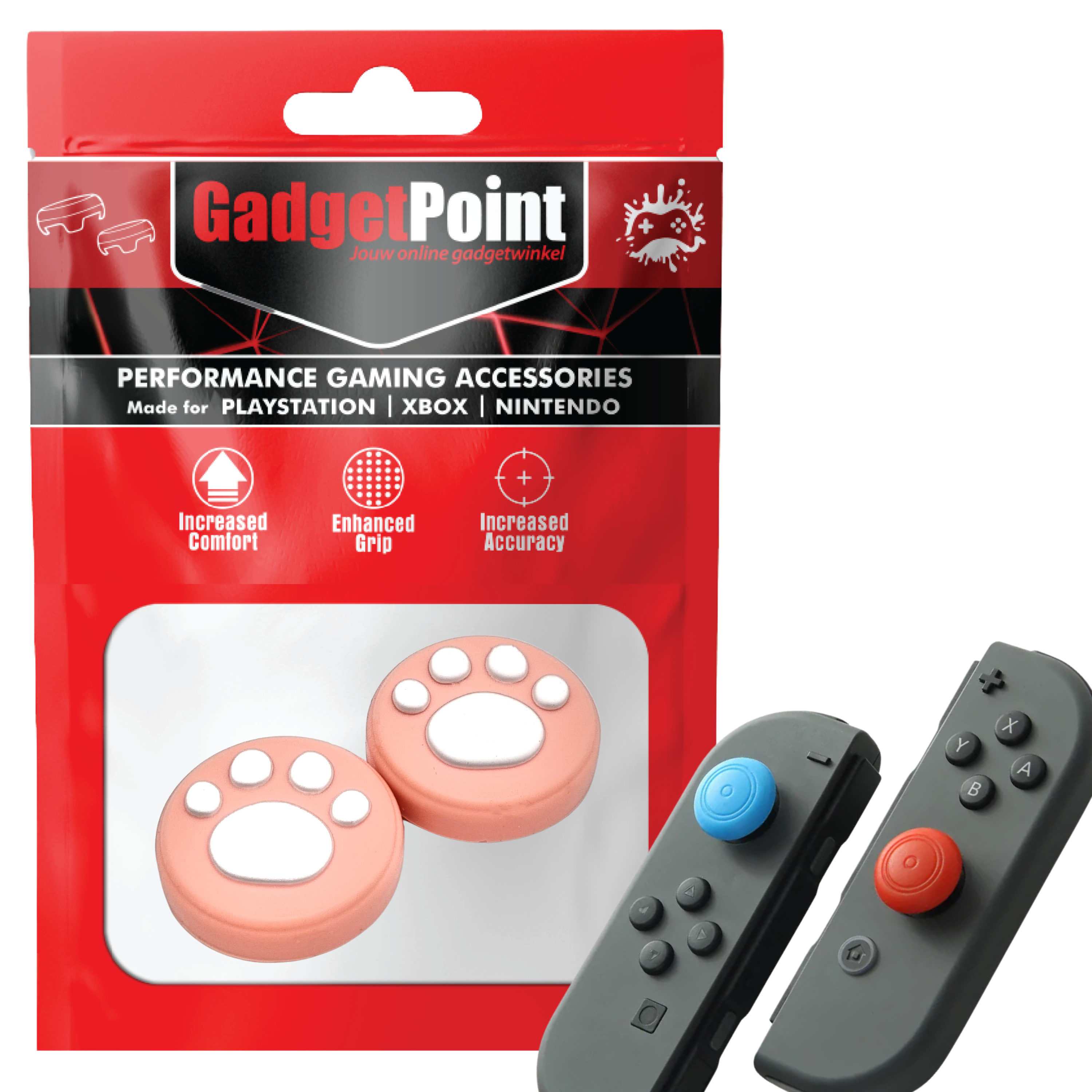 Gaming Thumb Grips | Performance Thumbsticks | Accessoires geschikt voor Nintendo Switch Joy-Con Controller(s) | Thumbgrips | Pootjes - Roze met Wit