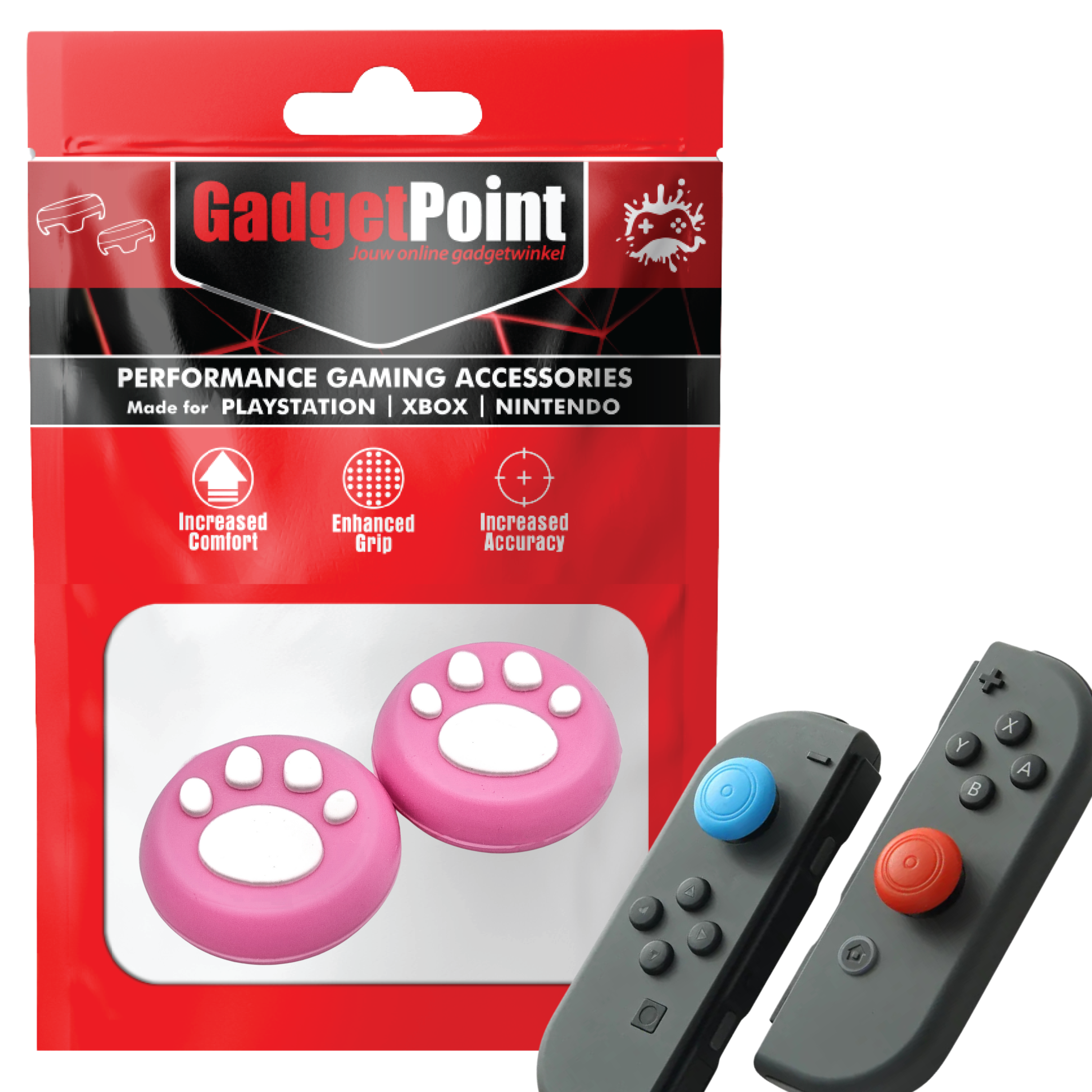 Gaming Thumb Grips | Performance Thumbsticks | Accessoires geschikt voor Nintendo Switch Joy-Con Controller(s) | Thumbgrips | Pootjes - Roze met Wit