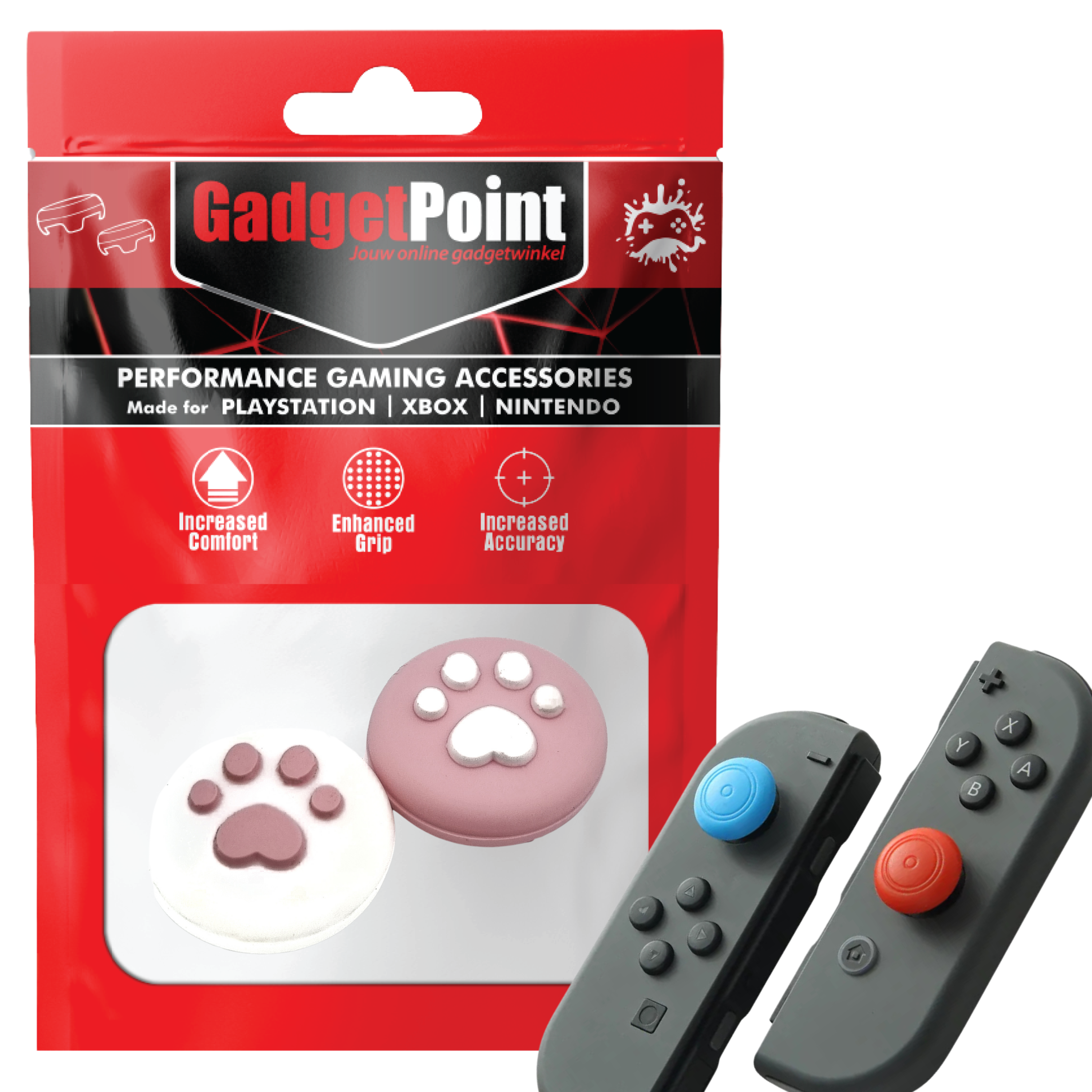 Gaming Thumb Grips | Performance Anti-slip Thumbsticks | Joystick Cap Thumb Grips | Paws - White &amp; Pink | Accessories suitable for Nintendo Switch Joy-Con Controllers