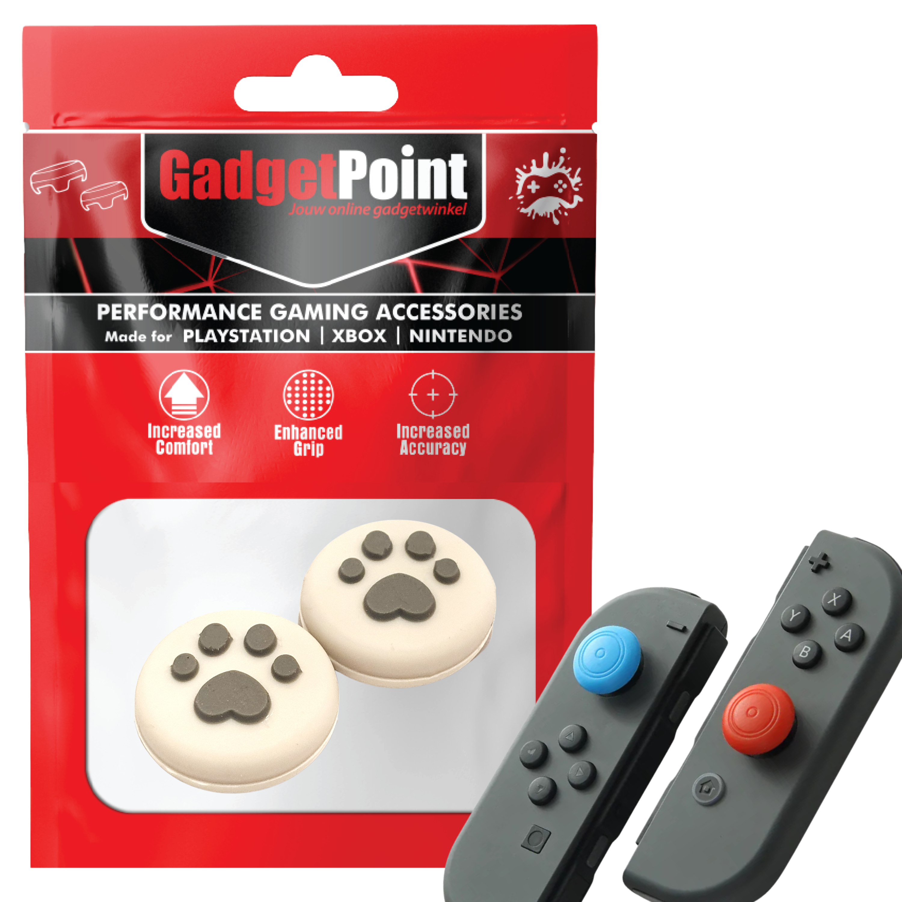 Gaming Thumb Grips | Performance Anti-slip Thumbsticks | Joystick Cap Thumb Grips | Paws - White with Gray | Accessories suitable for Nintendo Switch Joy-Con Controllers