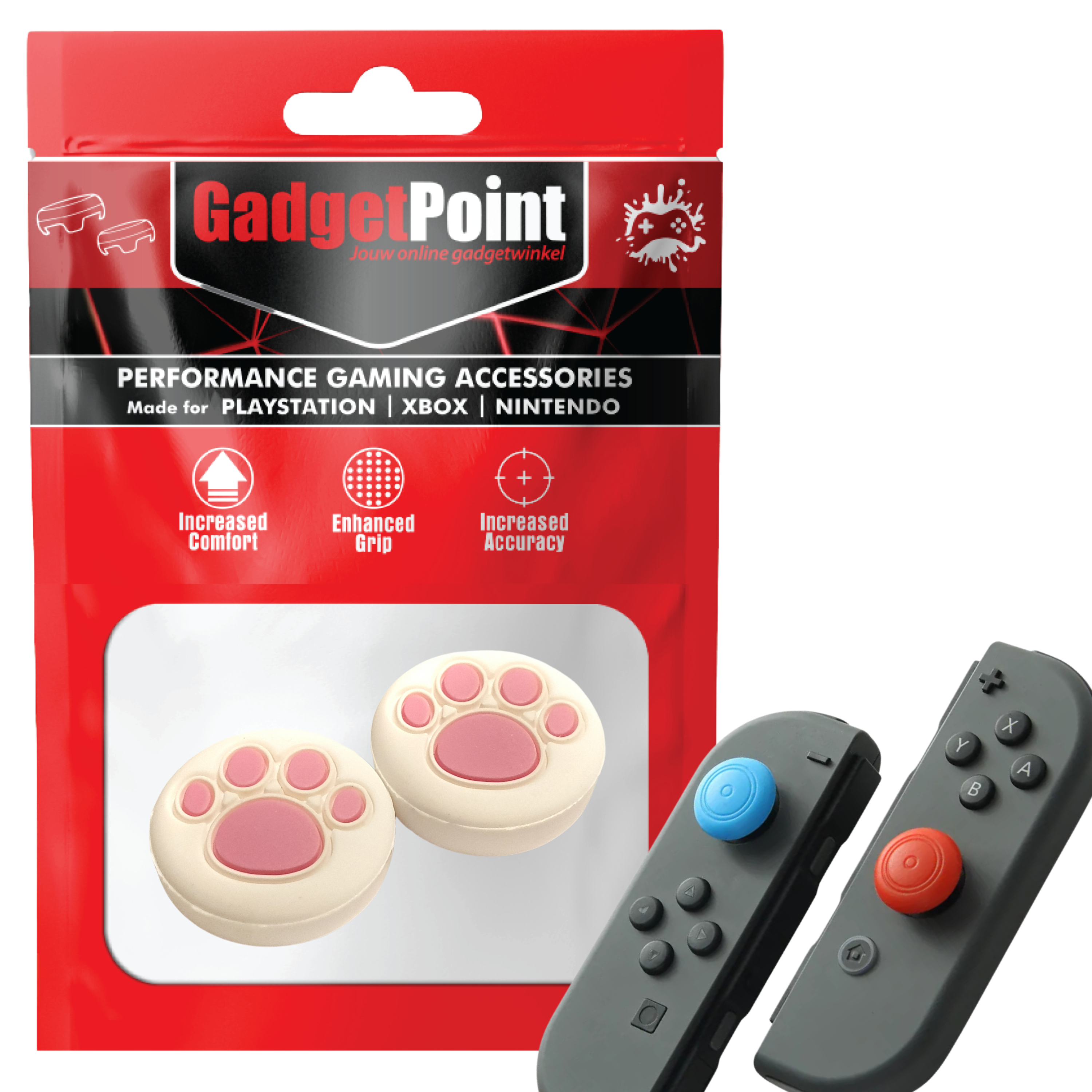 Gaming Thumb Grips | Performance Anti-slip Thumbsticks | Joystick Cap Thumb Grips | Paws - White with Pink | Accessories suitable for Nintendo Switch Joy-Con Controllers