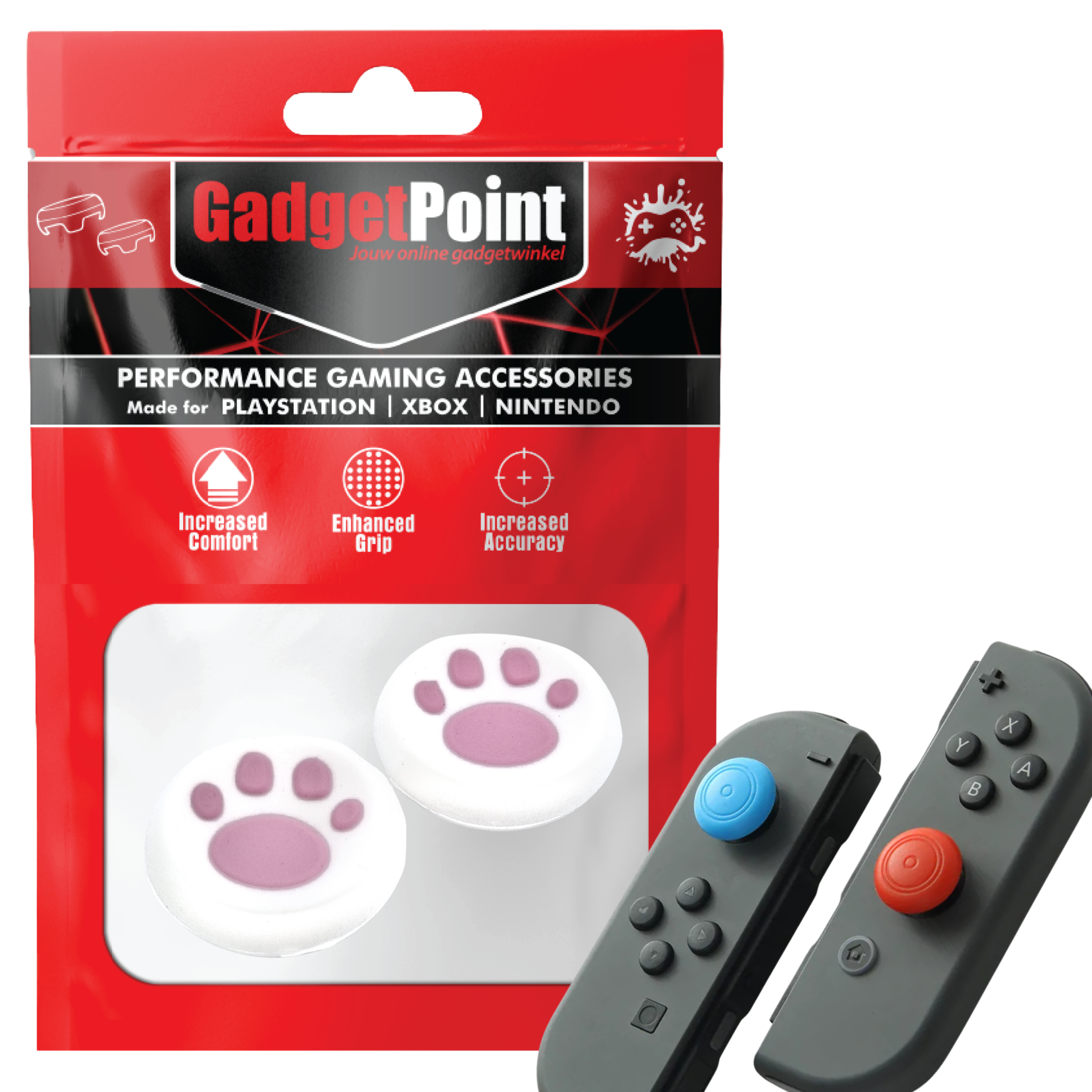 Gaming Thumb Grips | Performance Thumbsticks | Accessoires geschikt voor Nintendo Switch Joy-Con Controller(s) | Thumbgrips | Pootjes - Wit met Roze