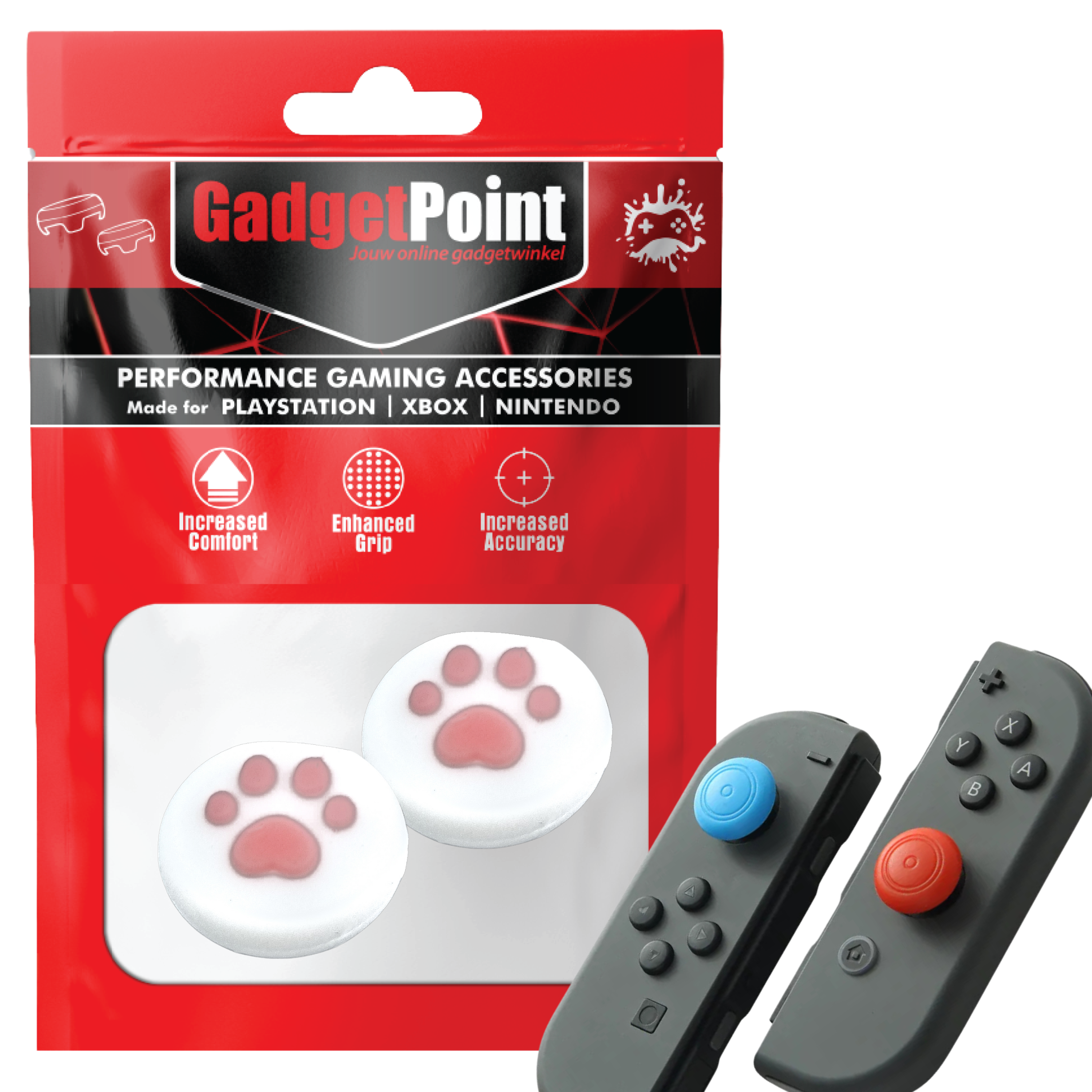 Gaming Thumb Grips | Performance Thumbsticks | Accessoires geschikt voor Nintendo Switch Joy-Con Controller(s) | Thumbgrips | Pootjes - Wit met Roze poot