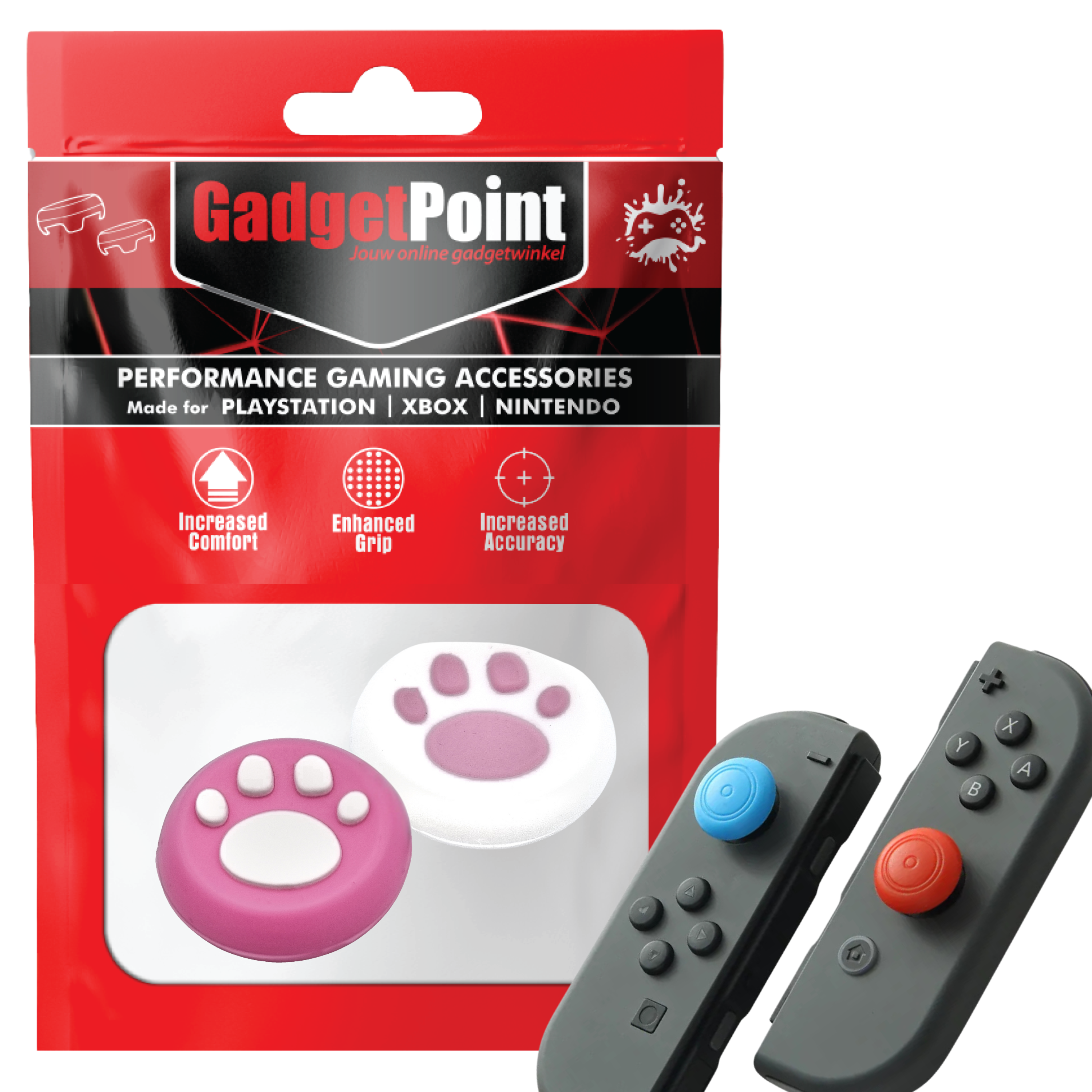 Gaming Thumb Grips | Performance Anti-slip Thumbsticks | Joystick Cap Thumb Grips | Paws - White/Pink | Accessories suitable for Nintendo Switch Joy-Con Controllers