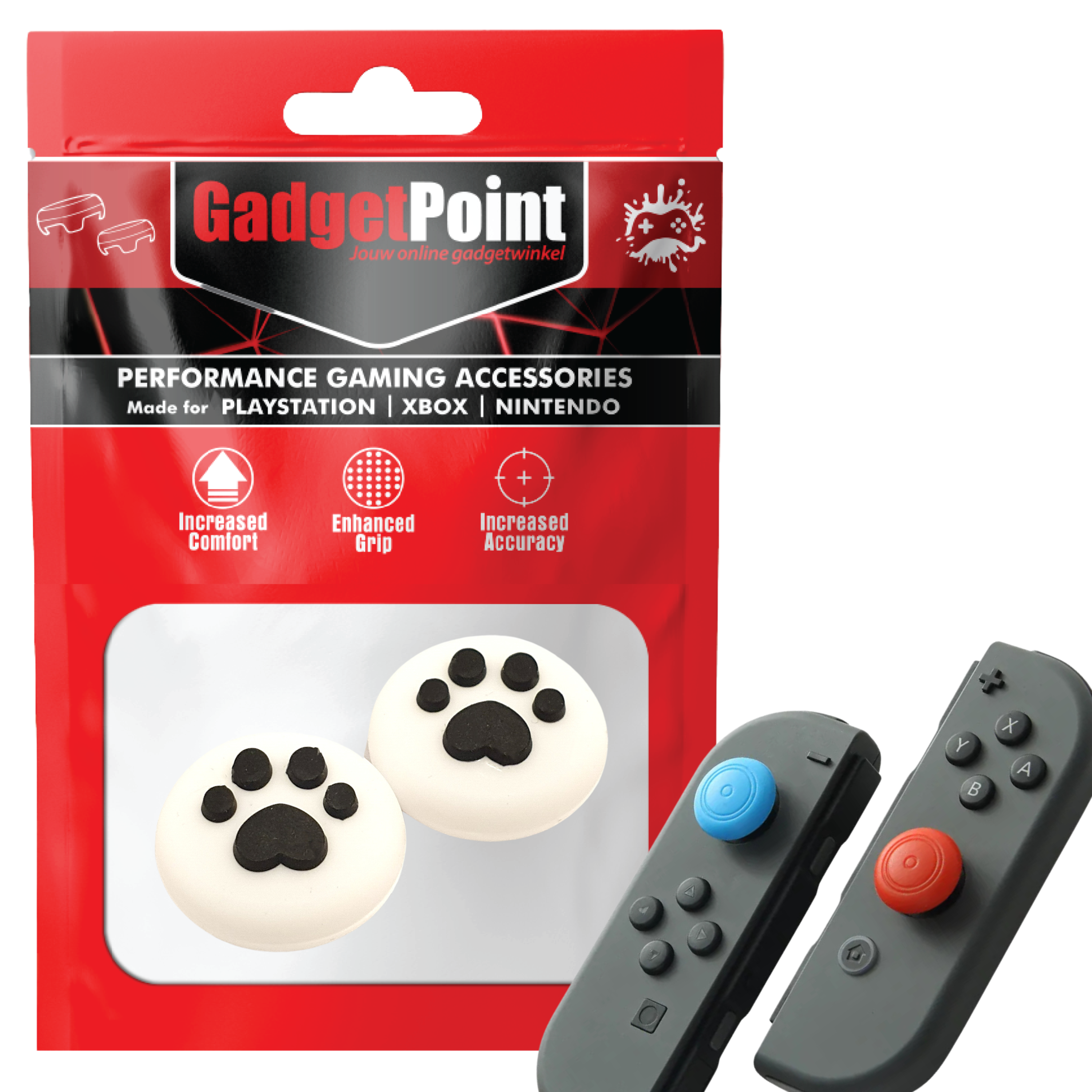Gaming Thumb Grips | Performance Thumbsticks | Accessoires geschikt voor Nintendo Switch Joy-Con Controller(s) | Thumbgrips | Pootjes - Wit met Zwart