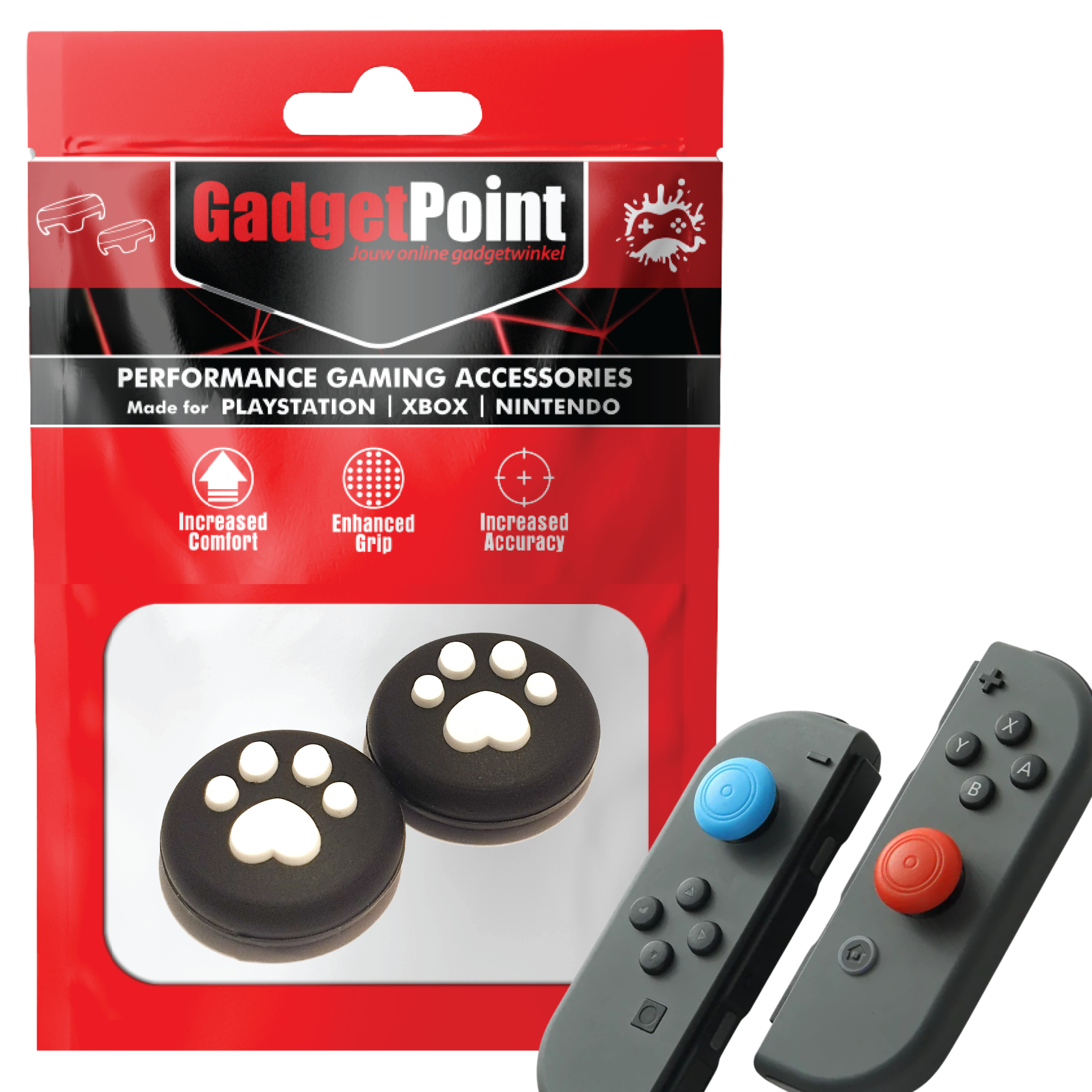 Gaming Thumb Grips | Performance Thumbsticks | Accessoires geschikt voor Nintendo Switch Joy-Con Controller(s) | Thumbgrips | Pootjes - Zwart met Wit