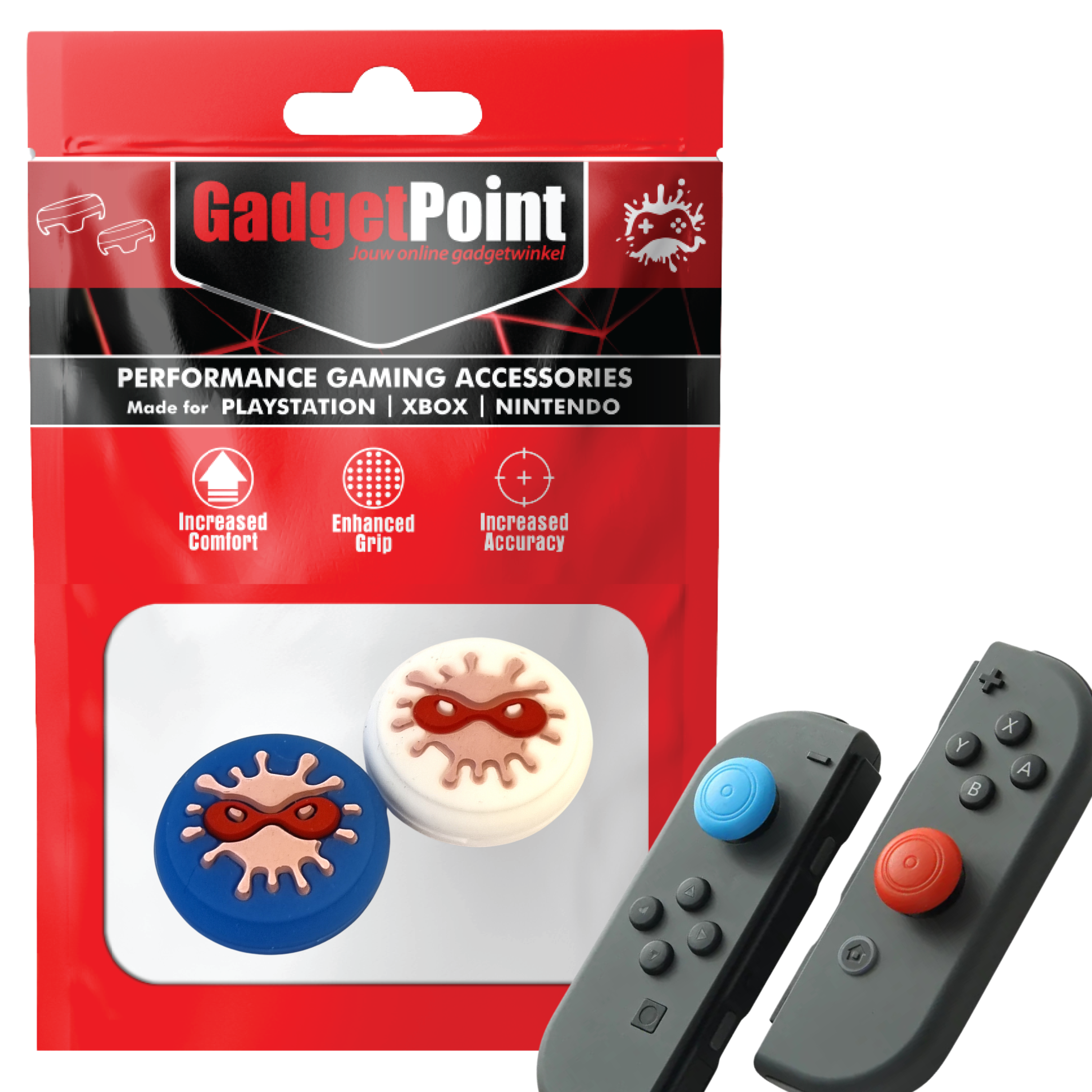 Gaming Thumb Grips | Performance Thumbsticks | Accessoires geschikt voor Nintendo Switch Joy-Con Controller(s) | Thumbgrips | Masker - Blauw/Wit