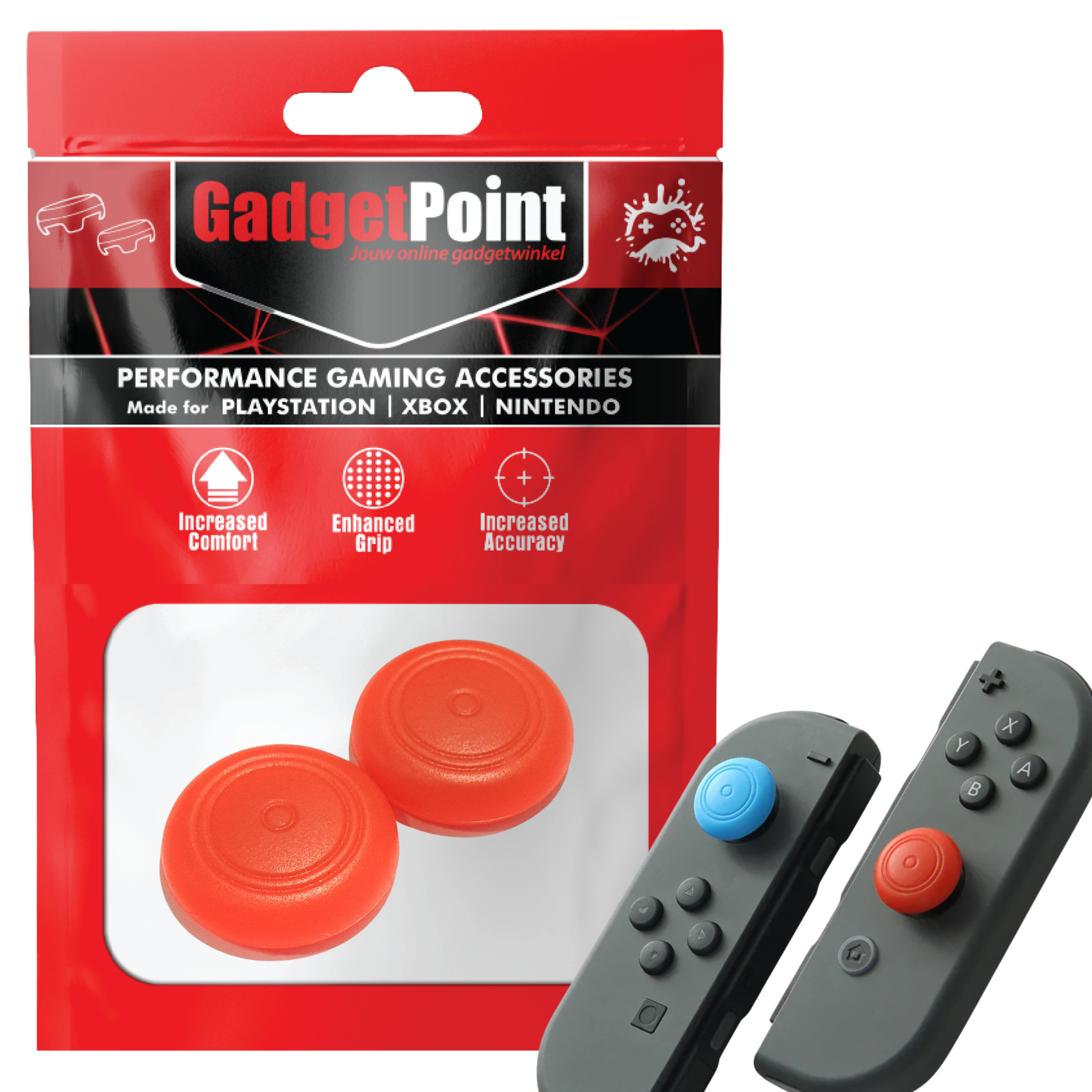 Gaming Thumb Grips | Performance Thumbsticks | Accessoires geschikt voor Nintendo Switch Joy-Con Controller(s) | Thumbgrips | Thumbgrips - Rood