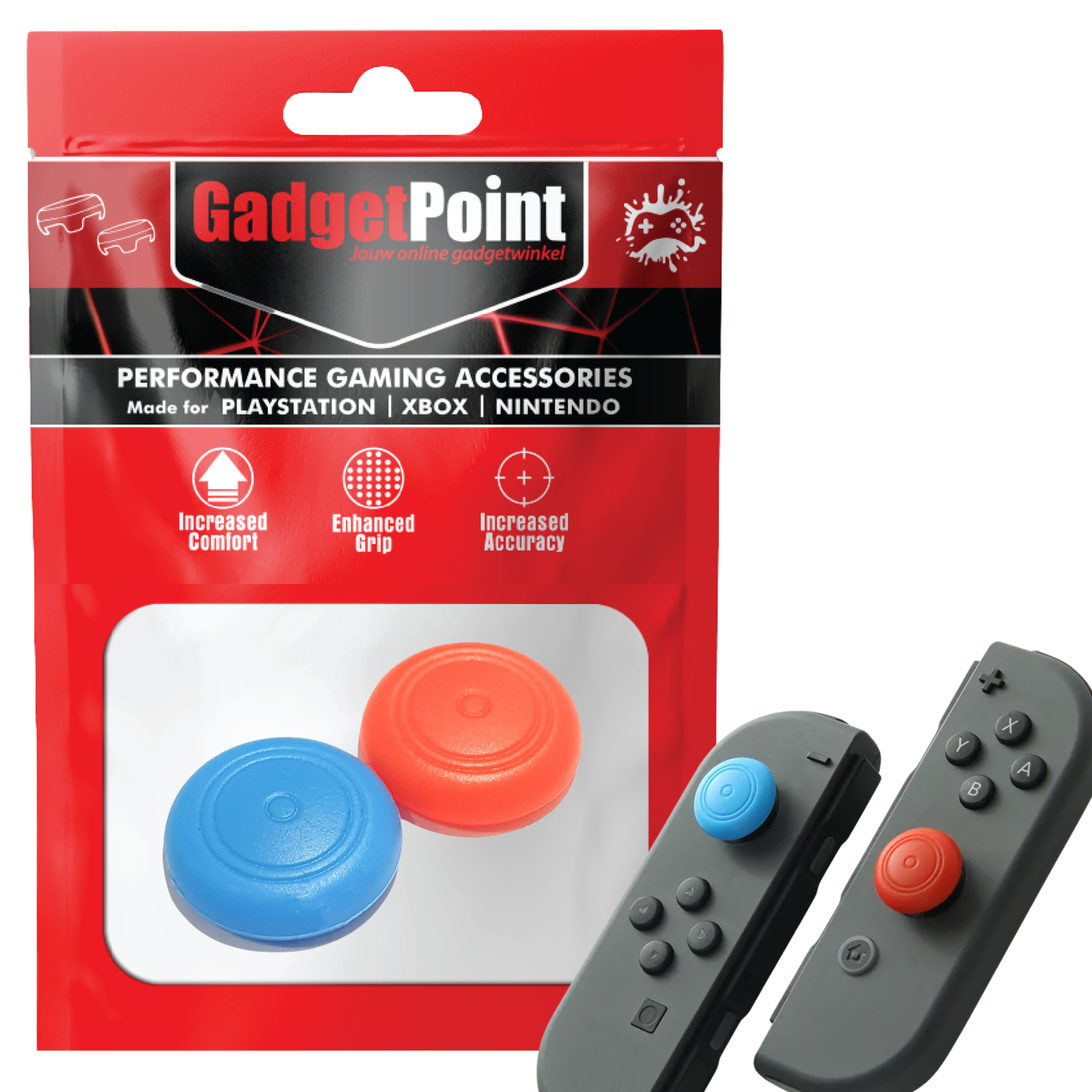 Gaming Thumb Grips | Performance Thumbsticks | Accessoires geschikt voor Nintendo Switch Joy-Con Controller(s) | Thumbgrips | Thumbgrips Rood/Blauw