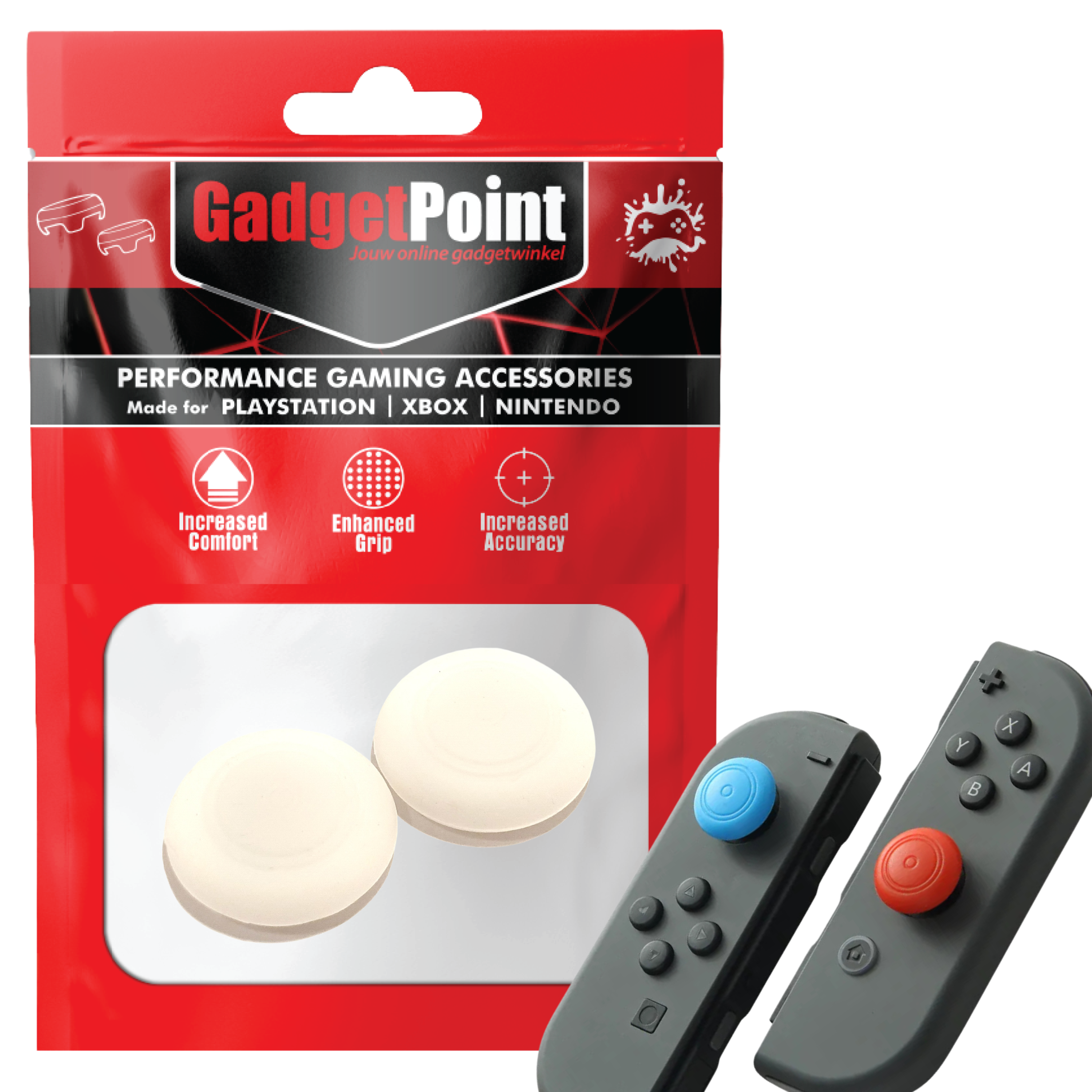Gaming Thumb Grips | Performance Thumbsticks | Accessoires geschikt voor Nintendo Switch Joy-Con Controller(s) | Thumbgrips | Thumbgrips Wit
