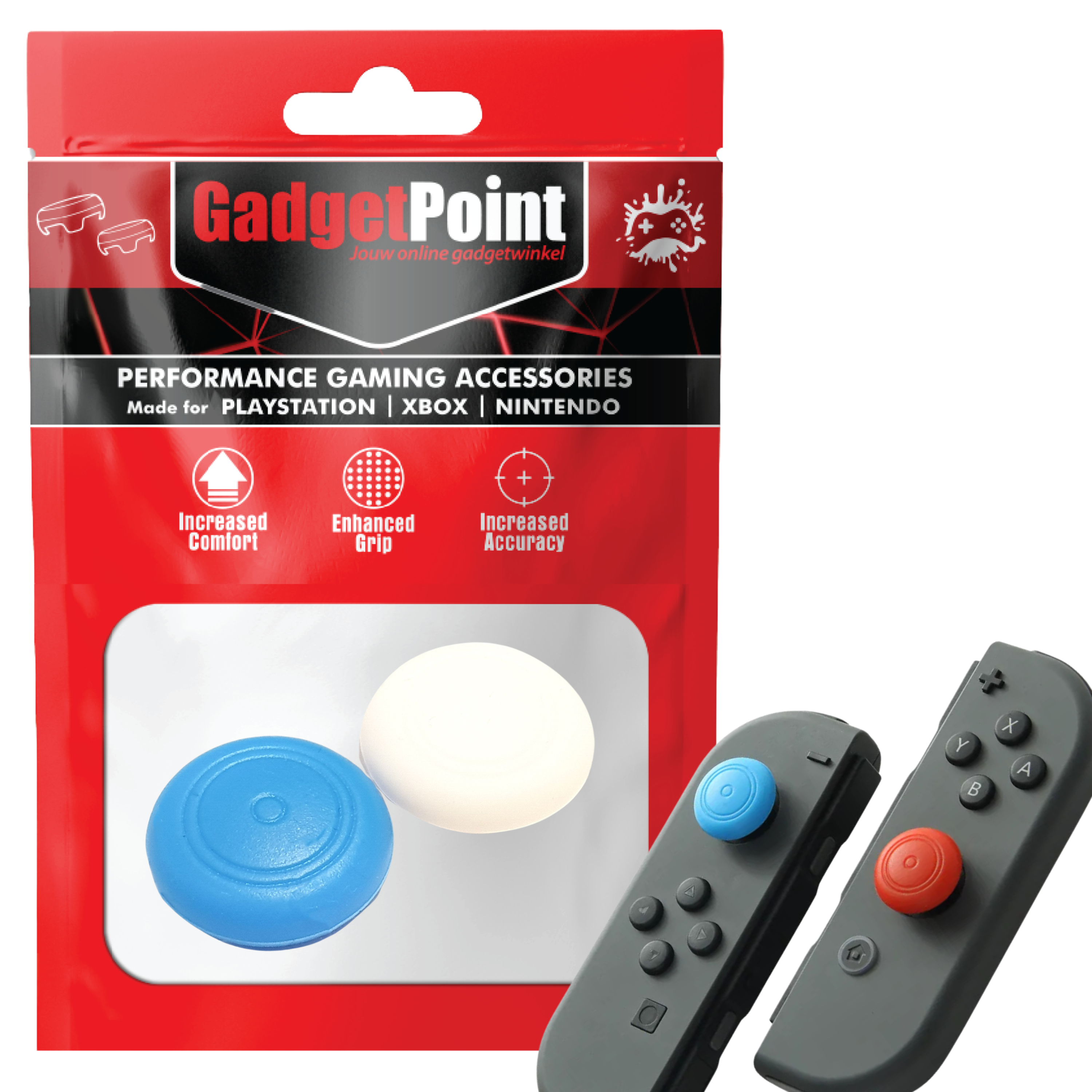 Gaming Thumb Grips | Performance Thumbsticks | Accessoires geschikt voor Nintendo Switch Joy-Con Controller(s) | Thumbgrips | Thumbgrips Wit/Blauw