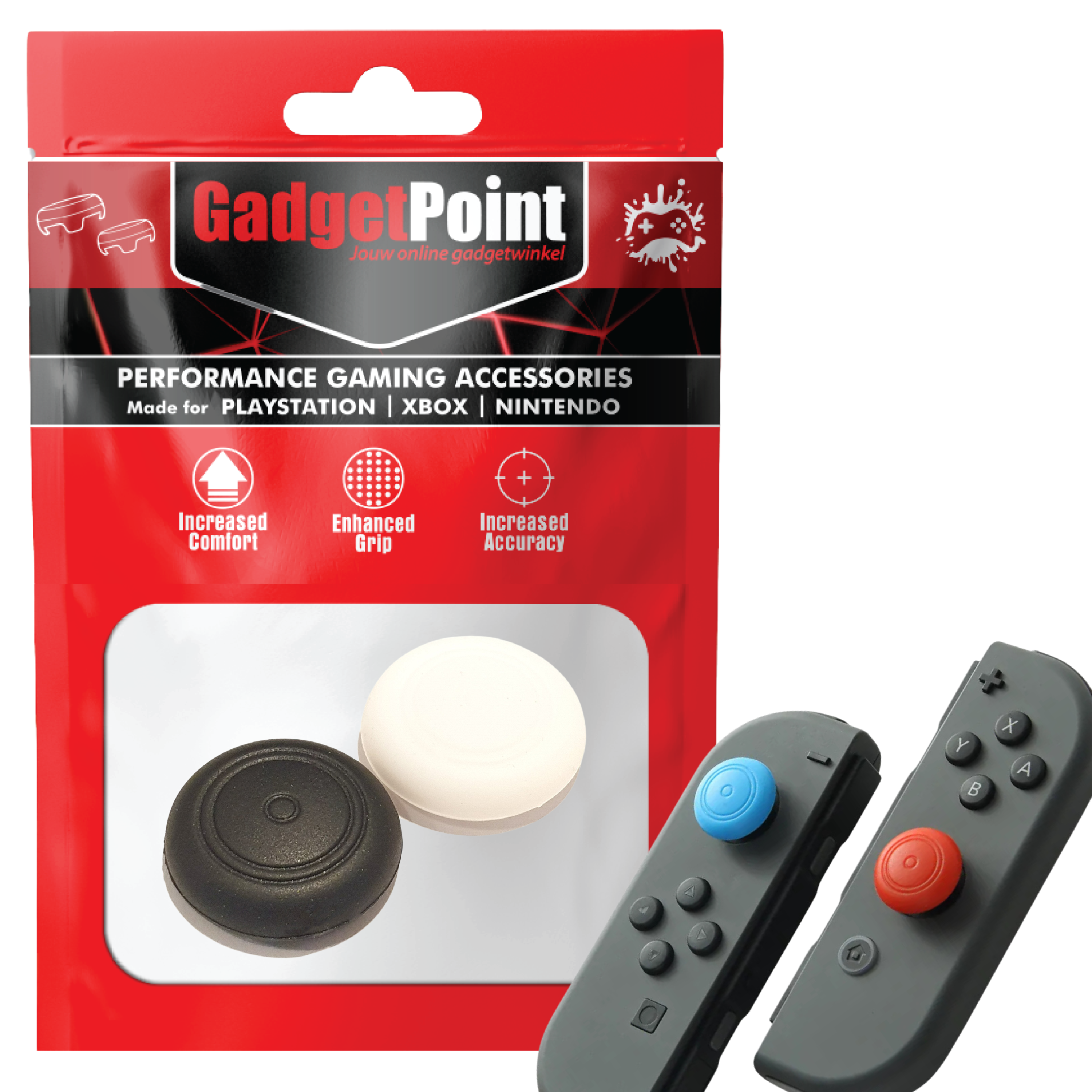 Gaming Thumb Grips | Performance Thumbsticks | Accessoires geschikt voor Nintendo Switch Joy-Con Controller(s) | Thumbgrips | Wit/Zwart