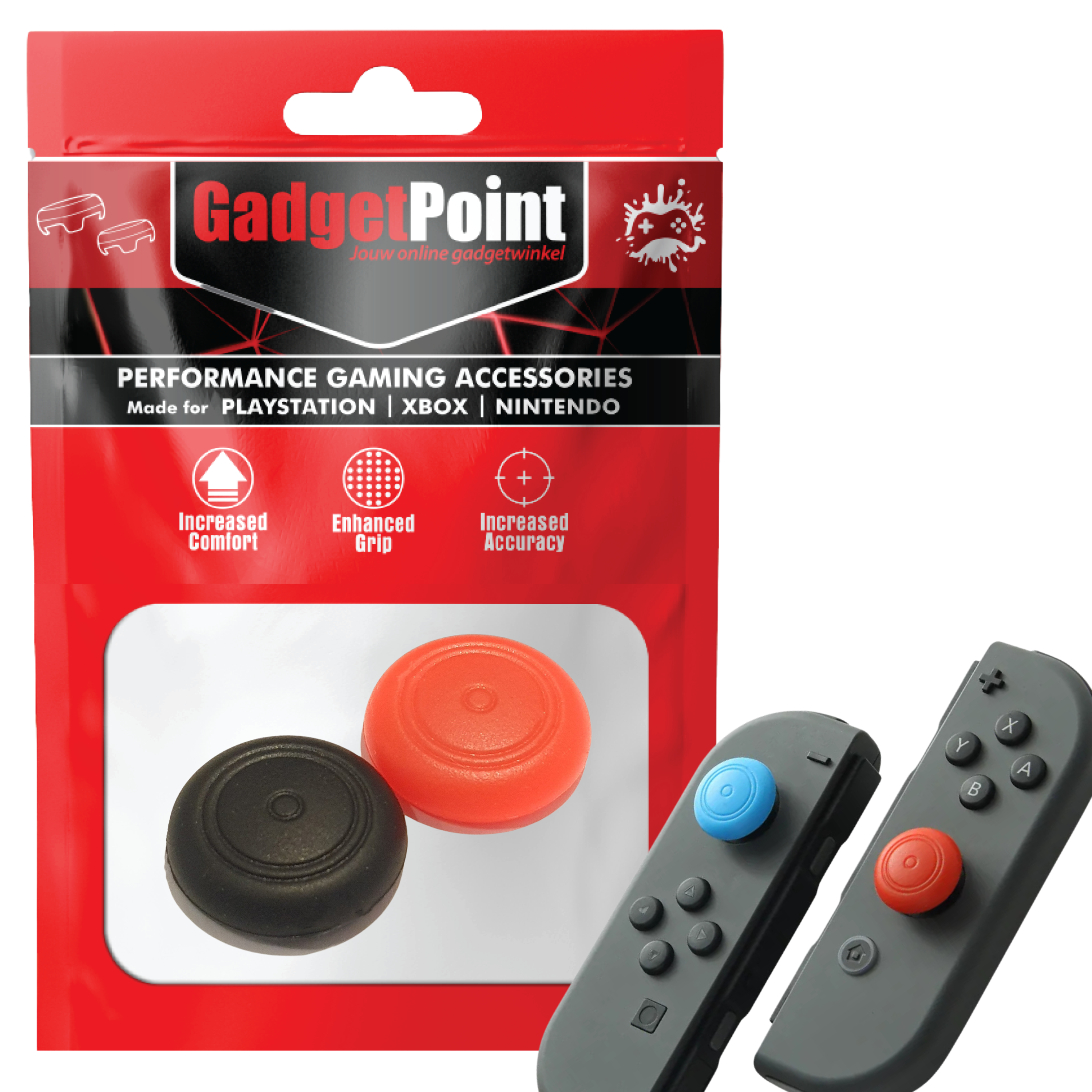 Gaming Thumb Grips | Performance Thumbsticks | Accessoires geschikt voor Nintendo Switch Joy-Con Controller(s) | Thumbgrips | Thumbgrips Zwart/Rood