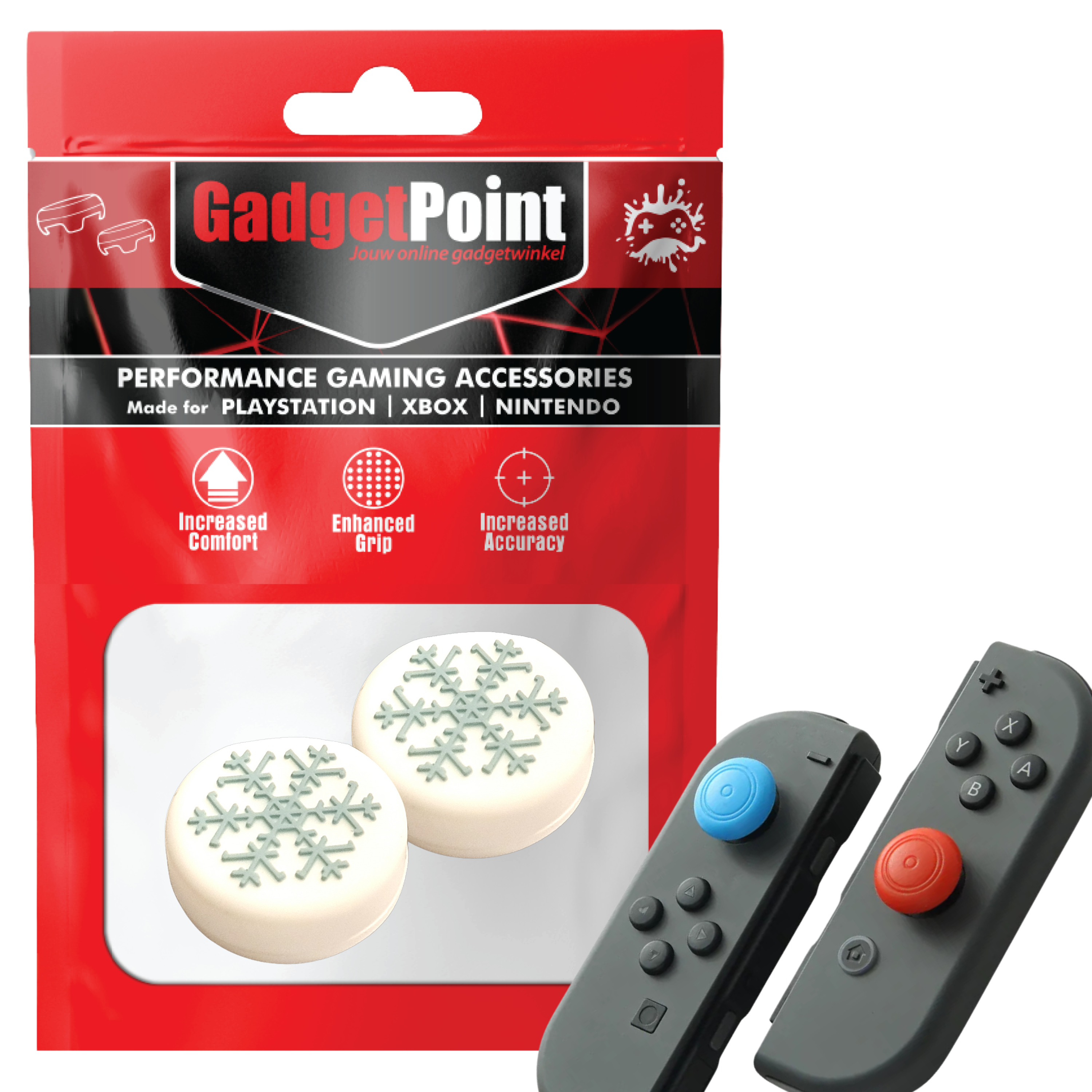 Gaming Thumb Grips | Performance Thumbsticks | Accessoires geschikt voor Nintendo Switch Joy-Con Controller(s) | Thumbgrips | Sneeuwvlokje - Wit