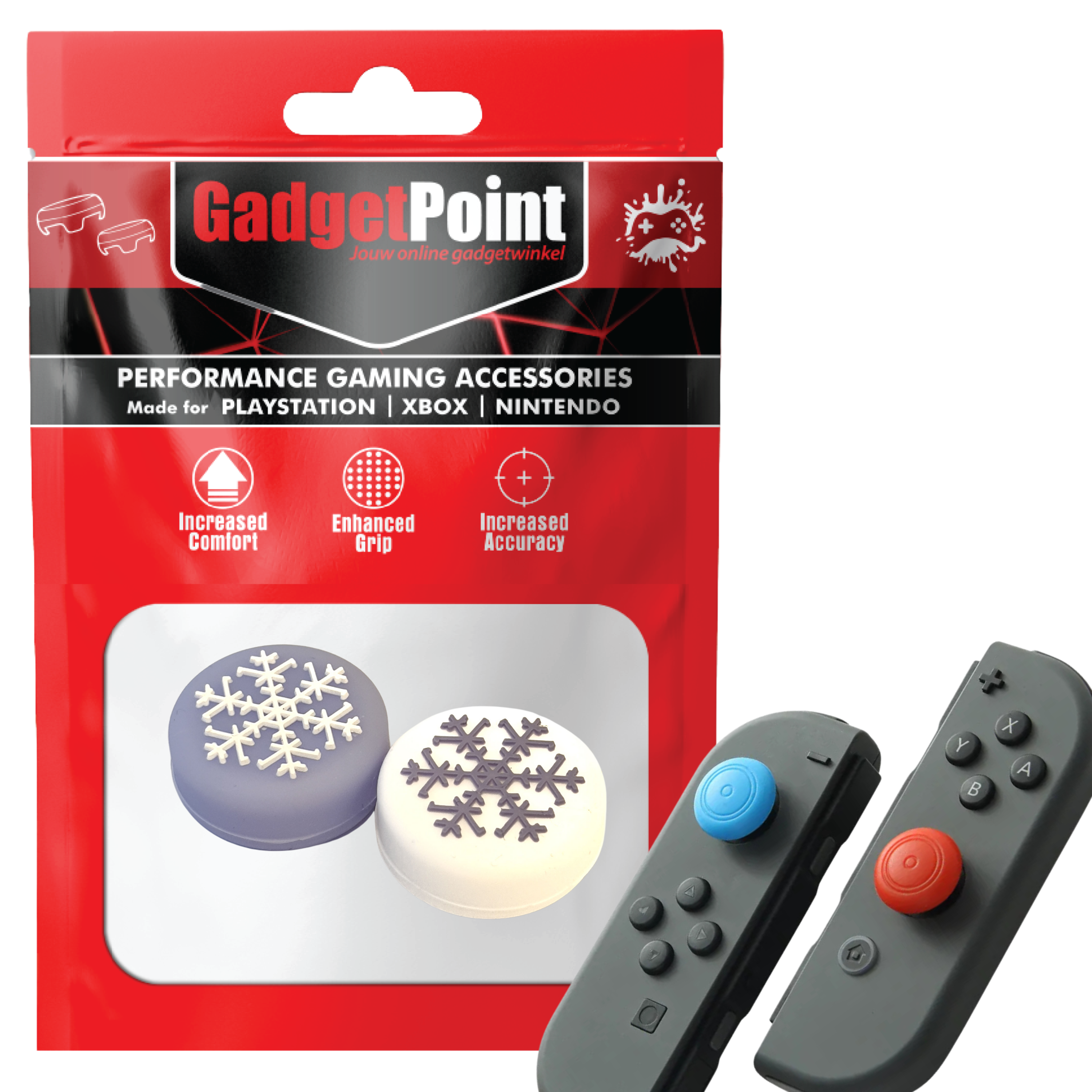 Gaming Thumb Grips | Performance Thumbsticks | Accessoires geschikt voor Nintendo Switch Joy-Con Controller(s) | Thumbgrips | Sneeuwvlokje - Paars/WitPaars