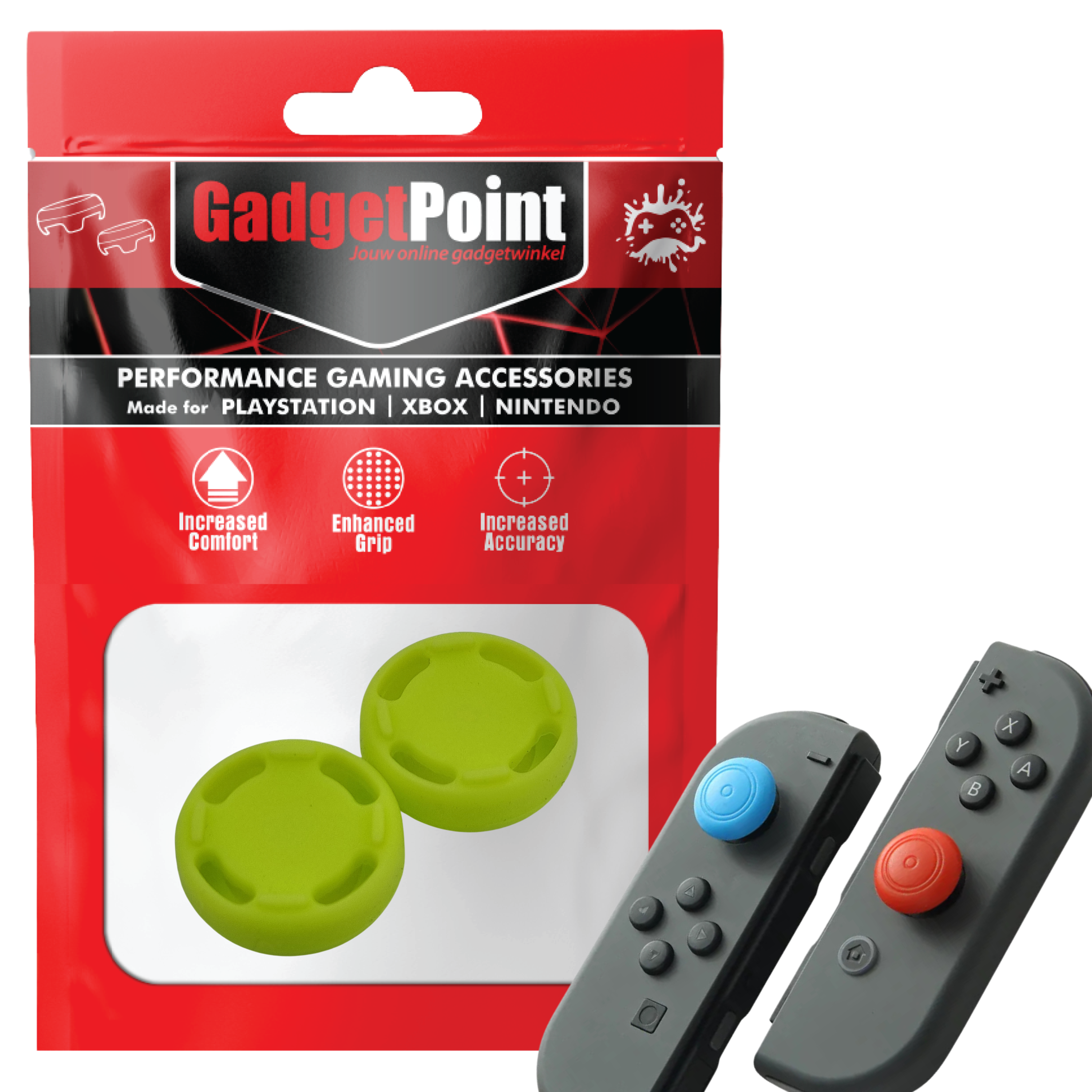 Gaming Thumb Grips | Performance Thumbsticks | Accessoires geschikt voor Nintendo Switch Joy-Con Controller(s) | Thumbgrips | Cirkel - Lichtgroen