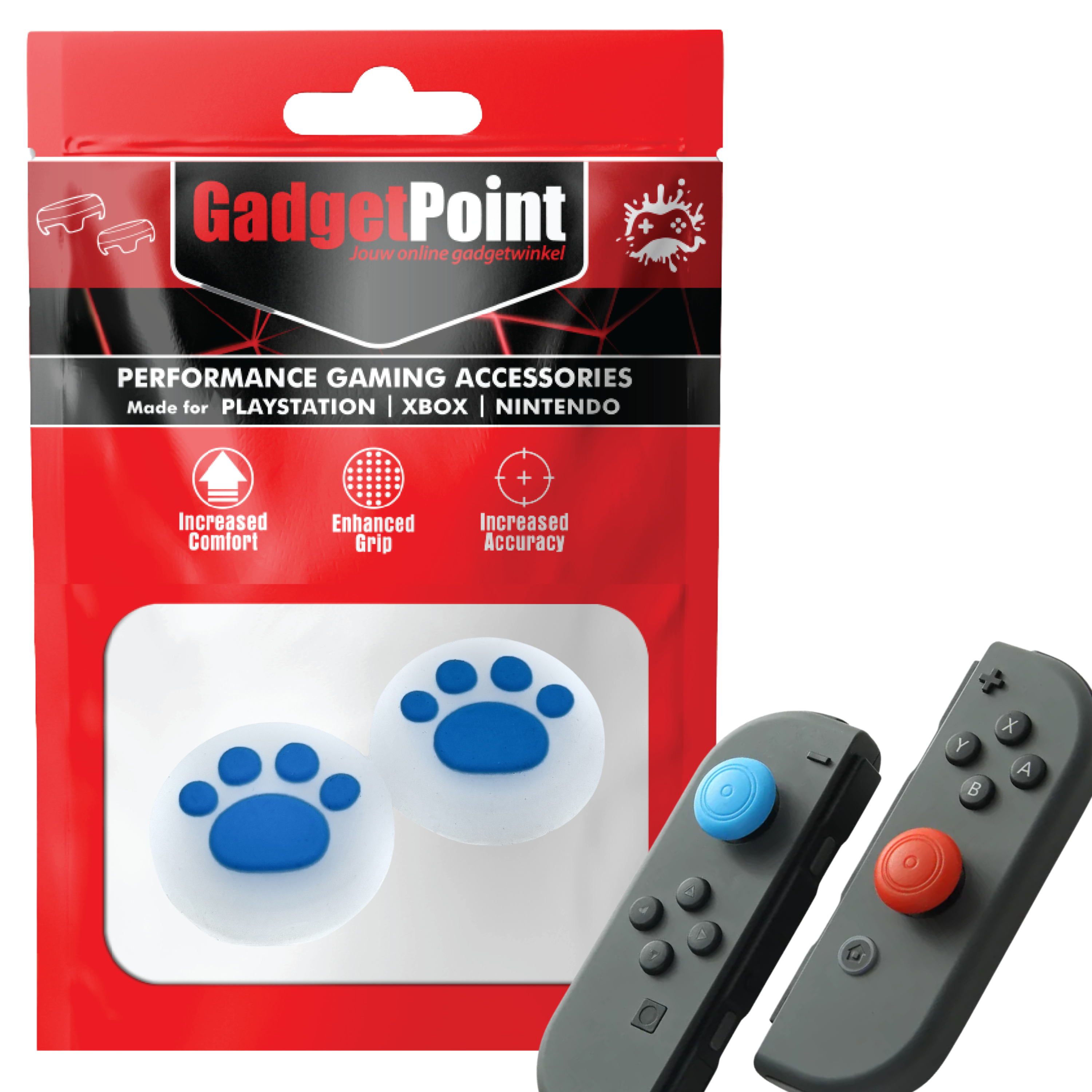 Gaming Thumb Grips | Performance Anti-slip Thumbsticks | Joystick Cap Thumb Grips | Paws - Transparent with Blue | Accessories suitable for Nintendo Switch Joy-Con Controllers