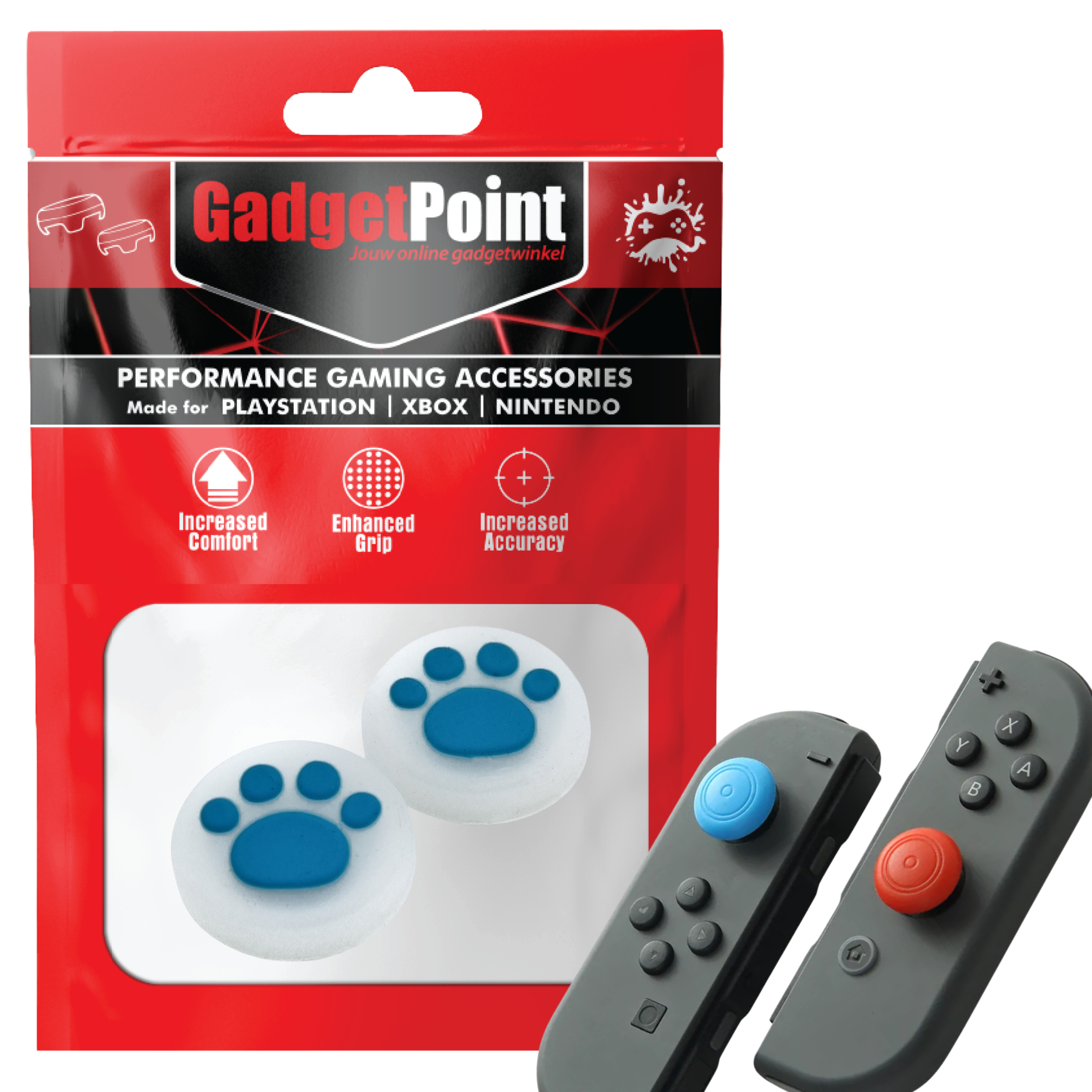 Gaming Thumb Grips | Performance Thumbsticks | Accessoires geschikt voor Nintendo Switch Joy-Con Controller(s) | Thumbgrips | Pootjes - Transparant met Lichtblauw