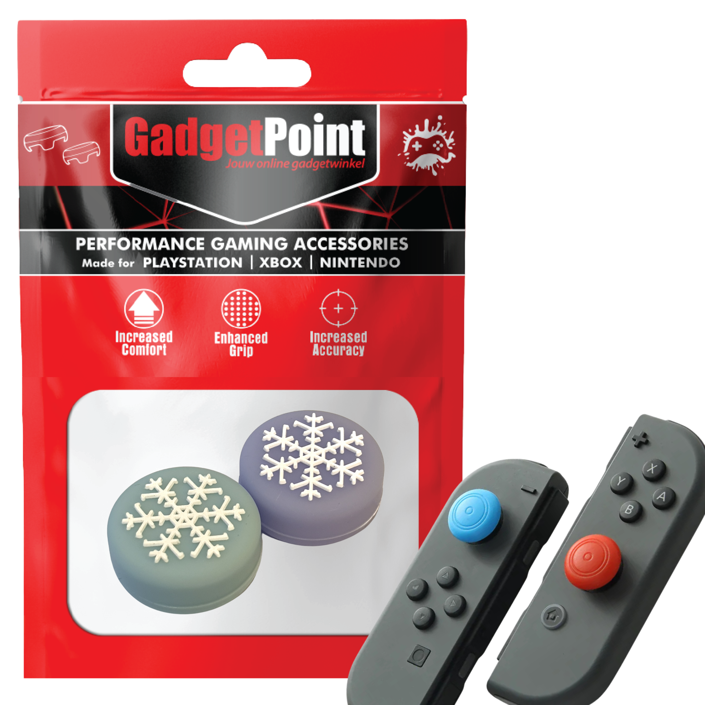 Gaming Thumb Grips | Performance Thumbsticks | Accessoires geschikt voor Nintendo Switch Joy-Con Controller(s) | Thumbgrips | Sneeuwvlokje - Blauw/Paars