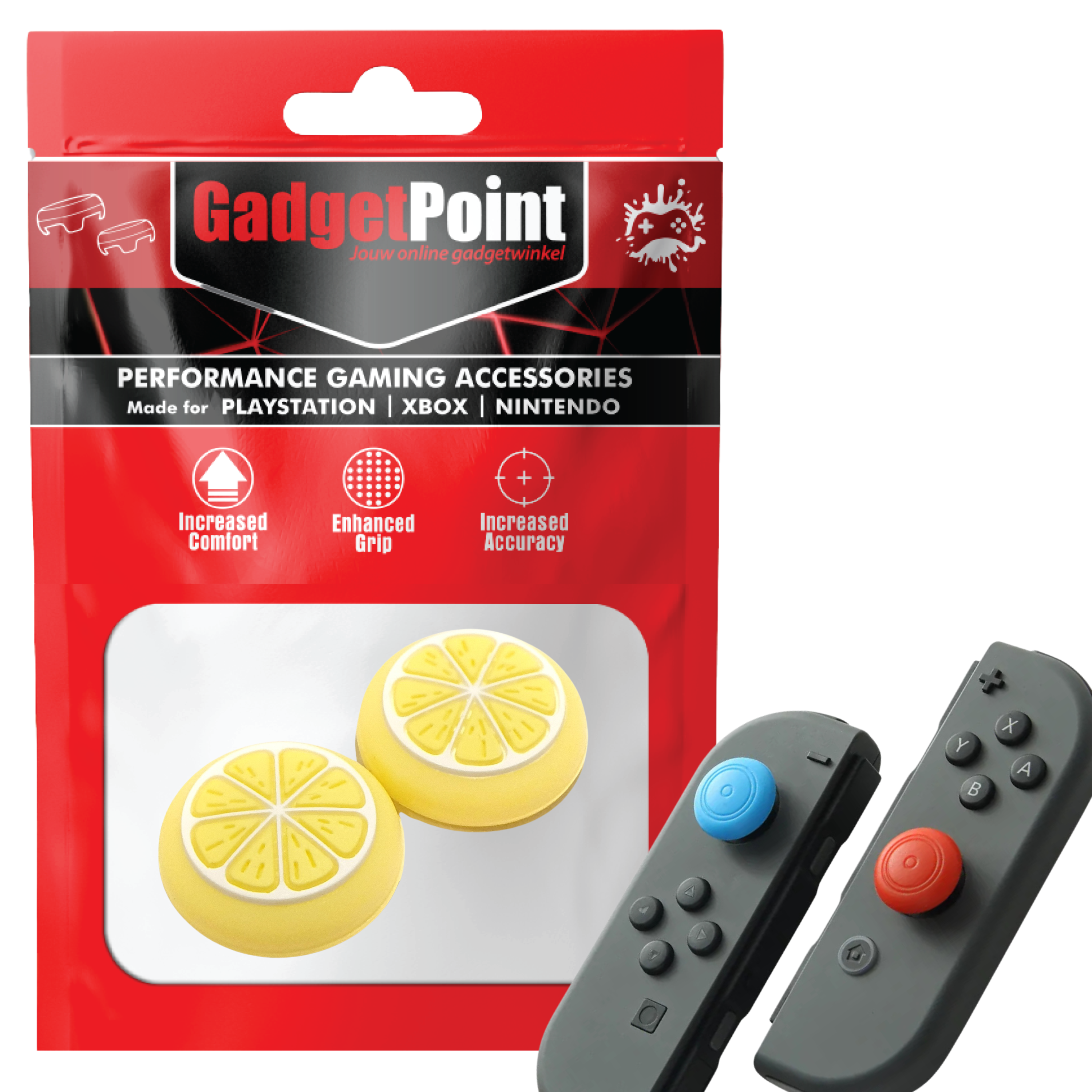 Gaming Thumb Grips | Performance Thumbsticks | Accessoires geschikt voor Nintendo Switch Joy-Con Controller(s) | Thumbgrips | Fruit - Geel