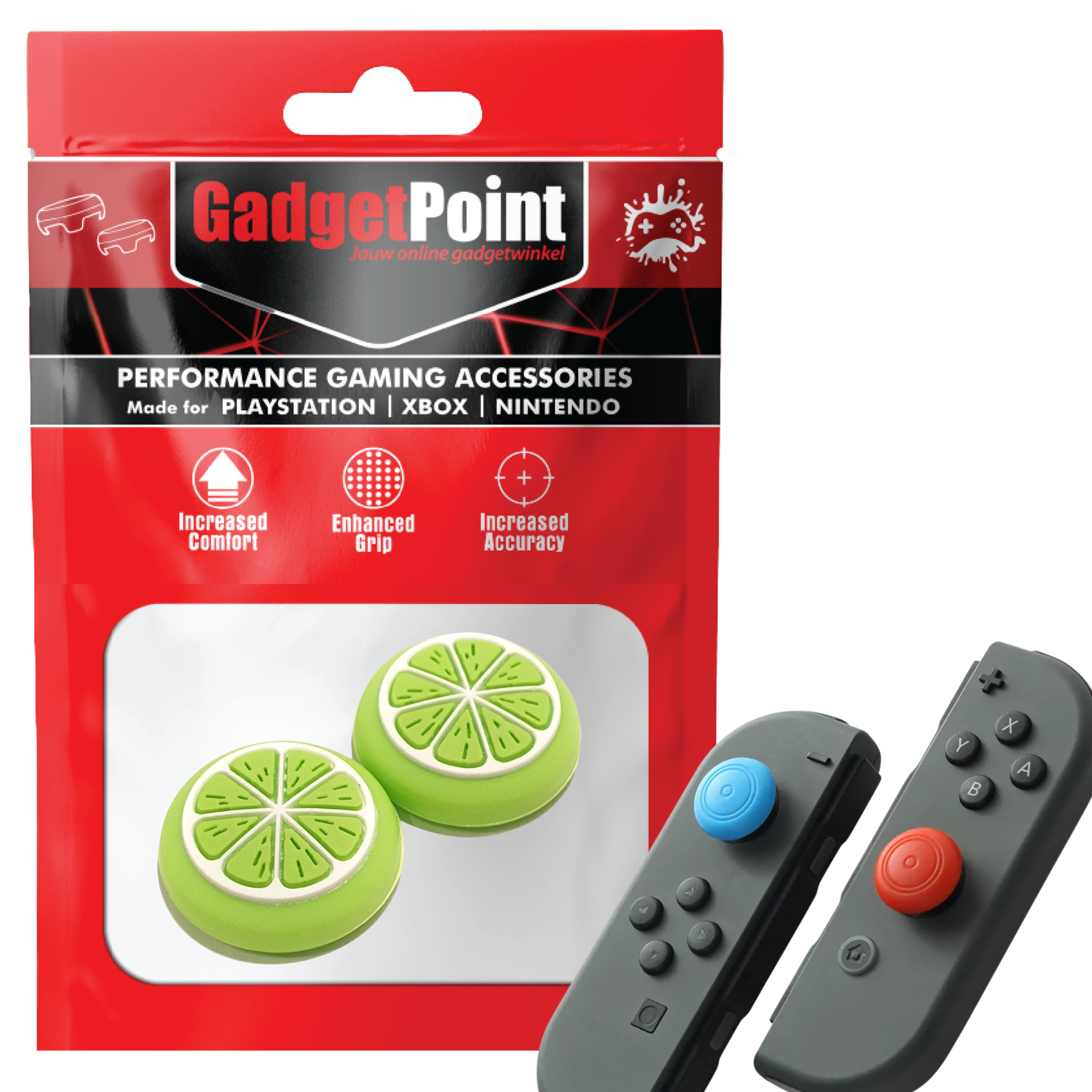 Gaming Thumb Grips | Performance Thumbsticks | Accessoires geschikt voor Nintendo Switch Joy-Con Controller(s) | Thumbgrips | Fruit - Groen