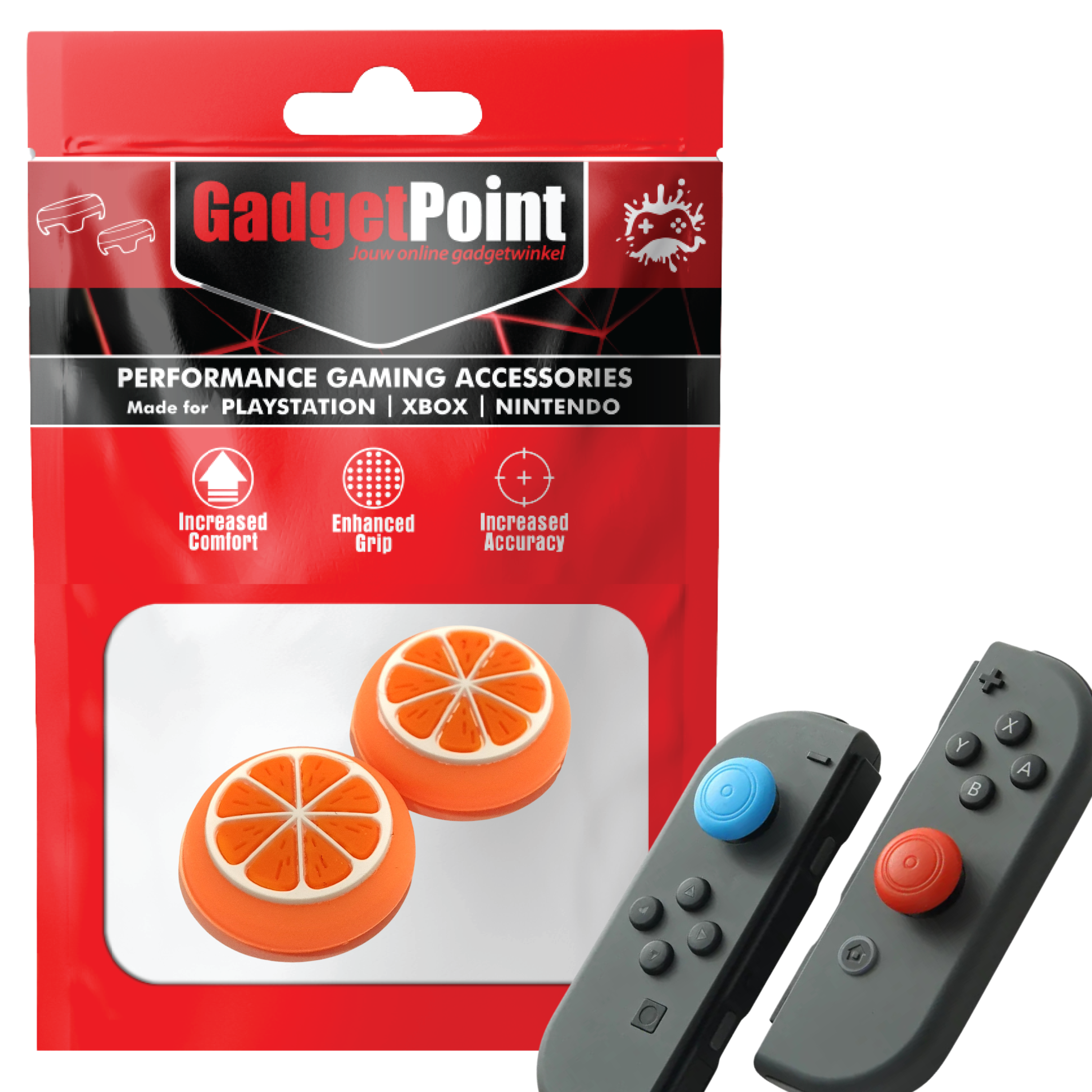 Gaming Thumb Grips | Performance Thumbsticks | Accessoires geschikt voor Nintendo Switch Joy-Con Controller(s) | Thumbgrips | Fruit - Oranje