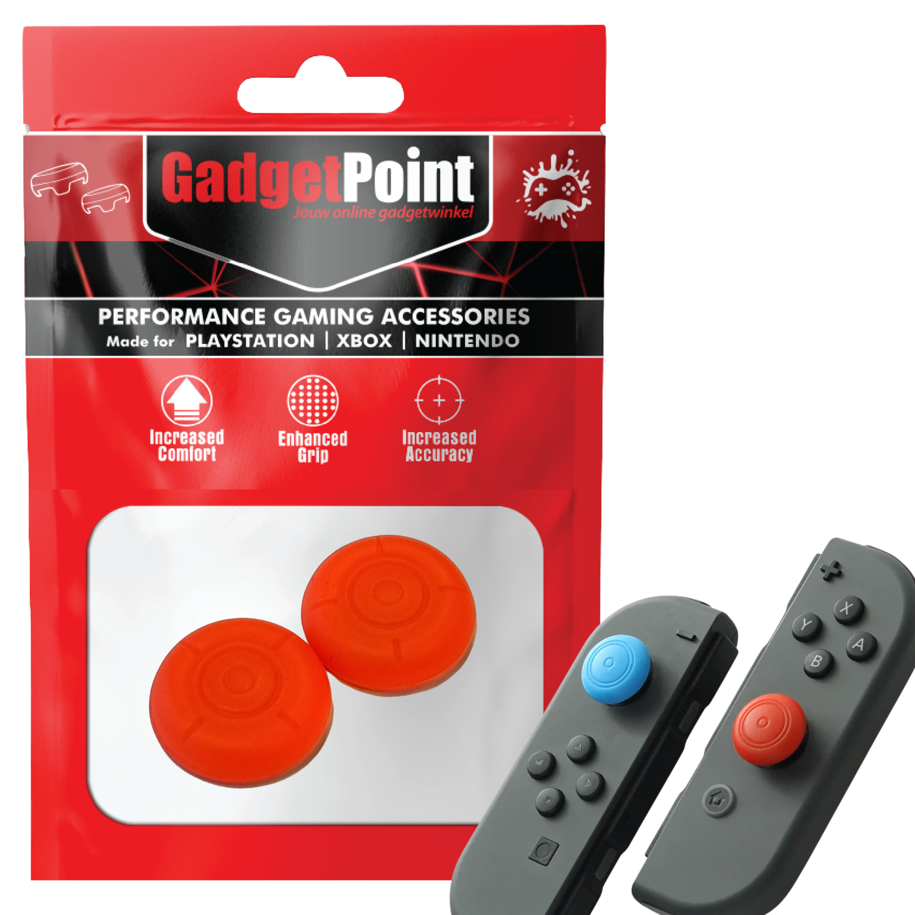 Gaming Thumb Grips | Performance Thumbsticks | Accessoires geschikt voor Nintendo Switch Joy-Con Controller(s) | Thumbgrips | Thumbgrip - Rood