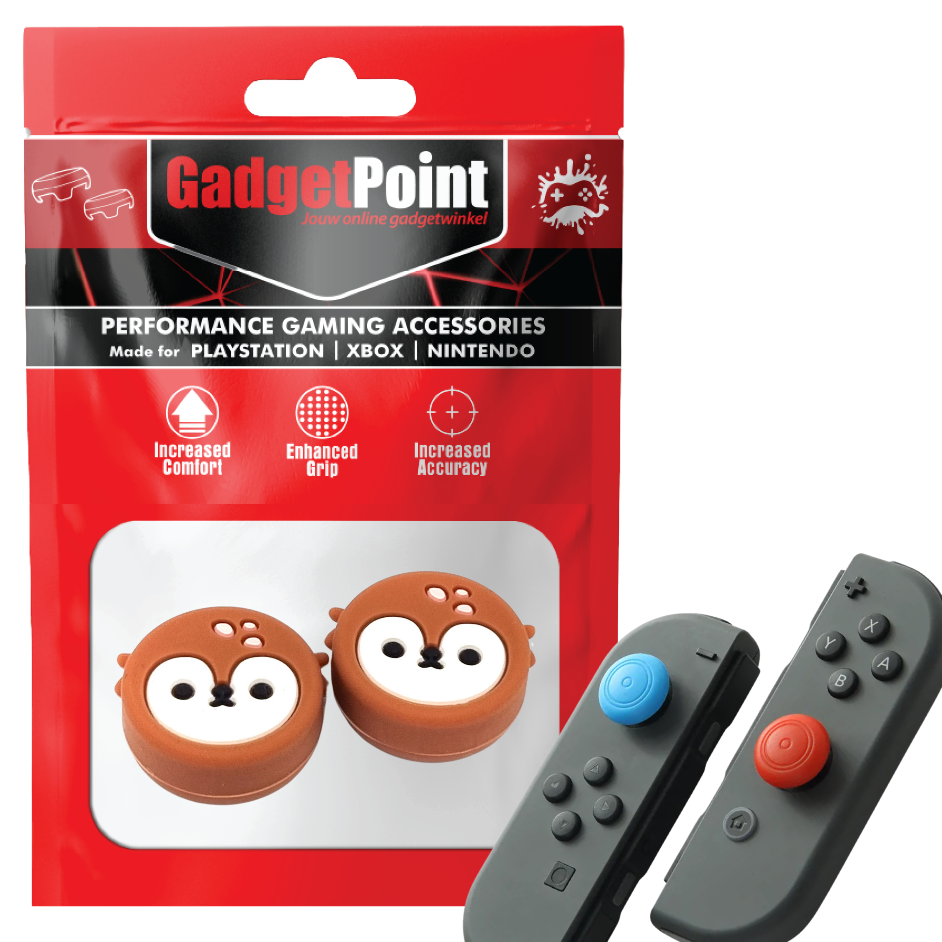 Gaming Thumb Grips | Performance Thumbsticks | Accessoires geschikt voor Nintendo Switch Joy-Con Controller(s) | Thumbgrips | Dier - Bruin