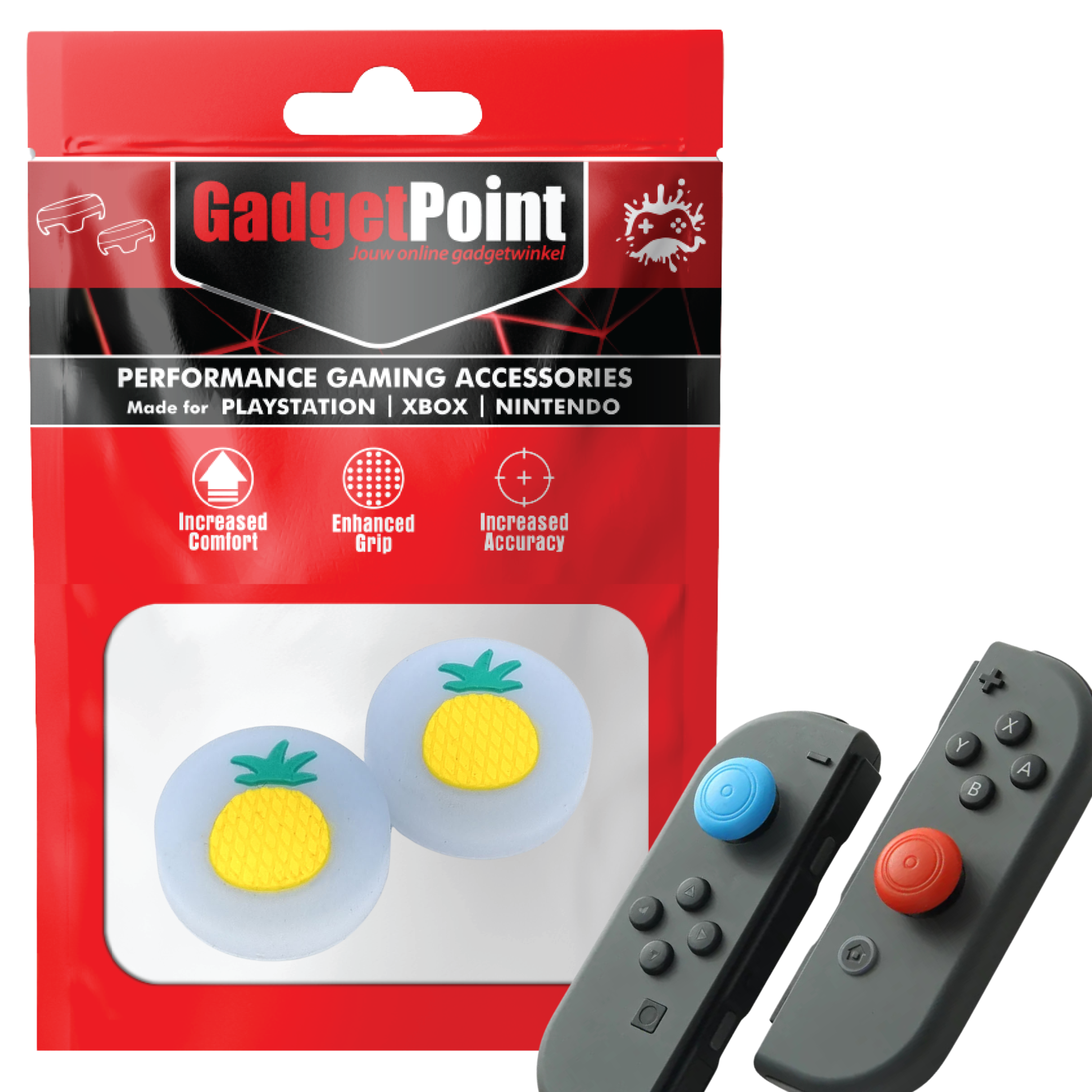 Gaming Thumb Grips | Performance Thumbsticks | Accessoires geschikt voor Nintendo Switch Joy-Con Controller(s) | Thumbgrips | Fruit - Ananas grijs