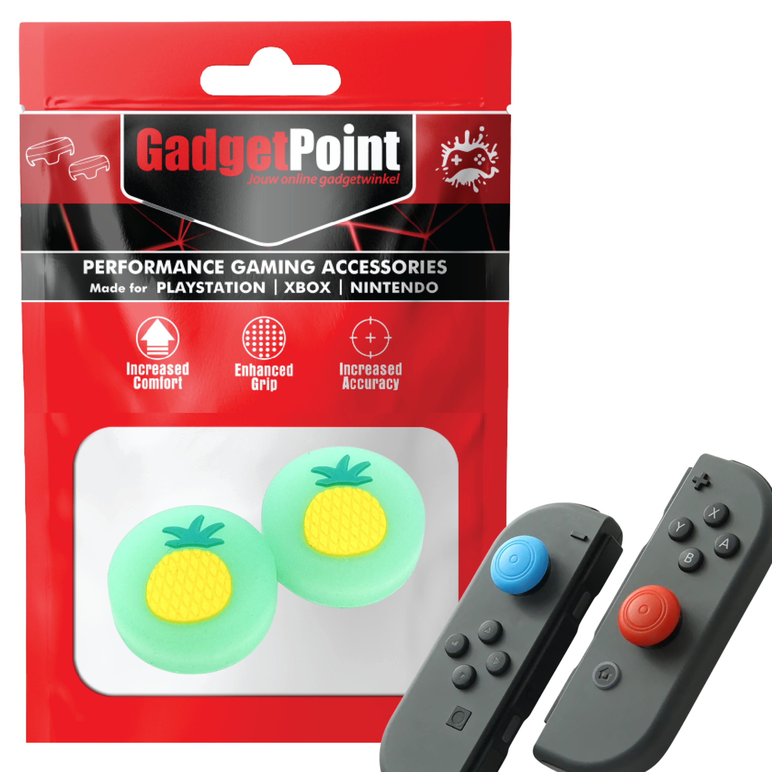 Gaming Thumb Grips | Performance Thumbsticks | Accessoires geschikt voor Nintendo Switch Joy-Con Controller(s) | Thumbgrips | Fruit - Ananas groen