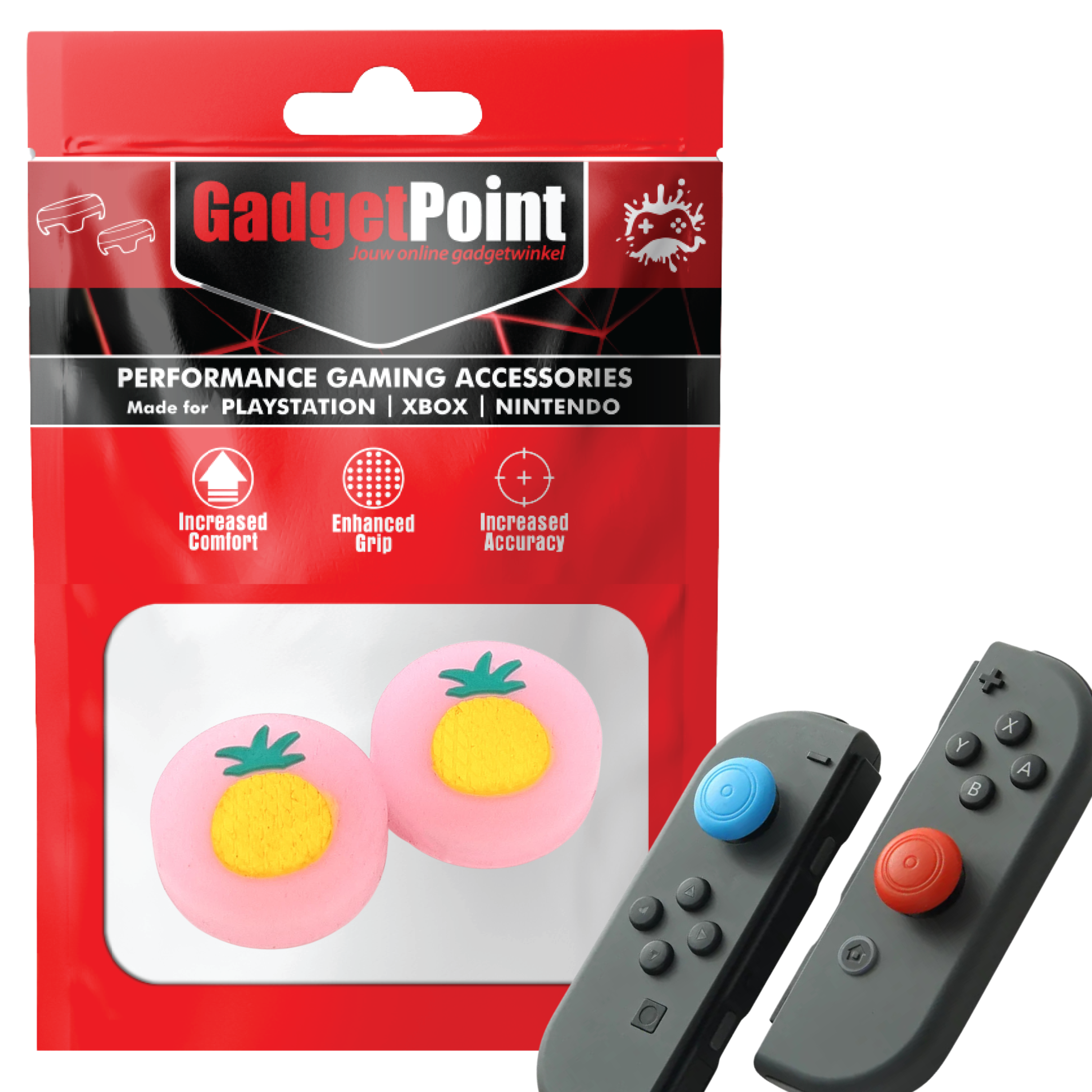 Gaming Thumb Grips | Performance Thumbsticks | Accessoires geschikt voor Nintendo Switch Joy-Con Controller(s) | Thumbgrips | Fruit - Ananas roze