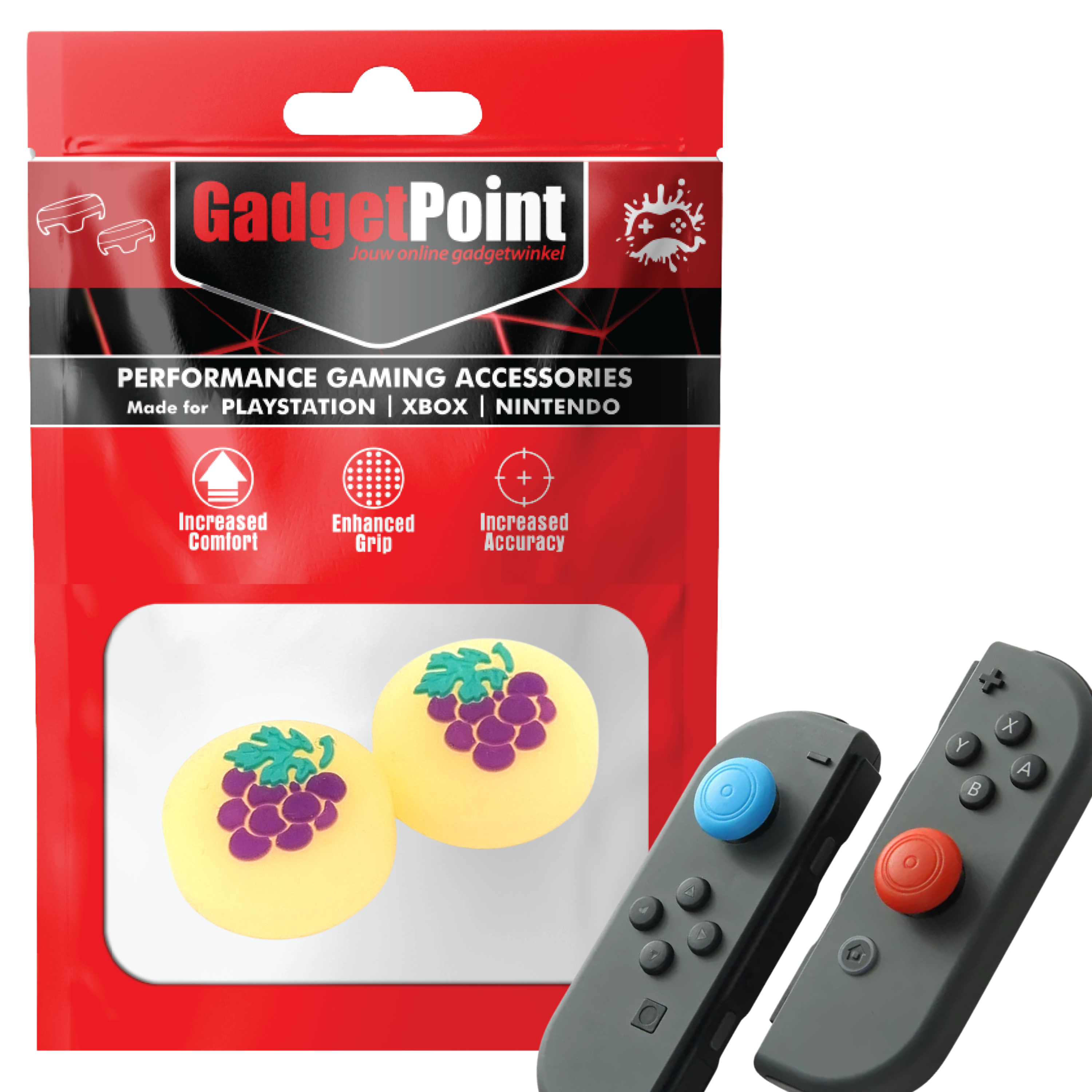 Gaming Thumb Grips | Performance Thumbsticks | Accessoires geschikt voor Nintendo Switch Joy-Con Controller(s) | Thumbgrips | Fruit - Druif geel