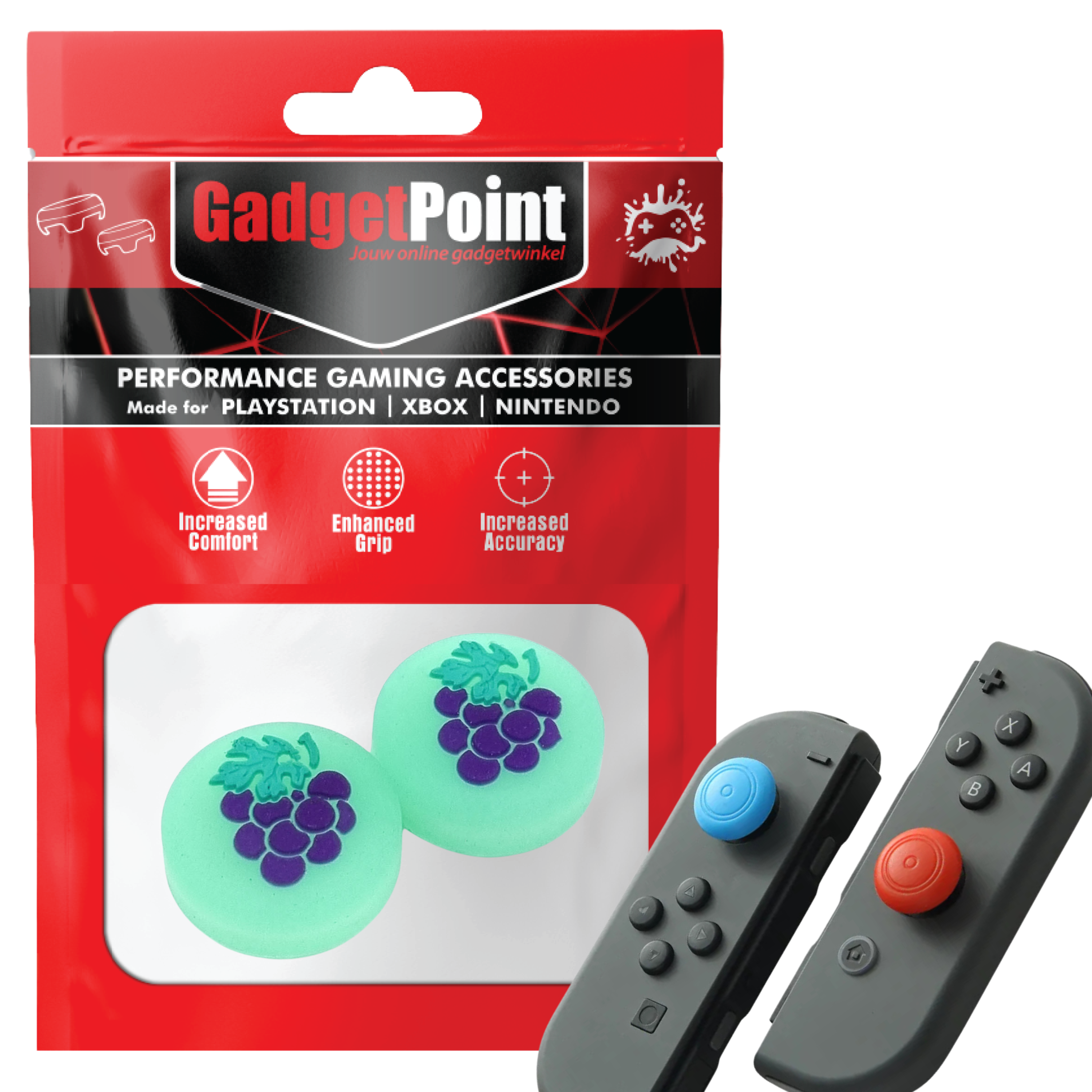 Gaming Thumb Grips | Performance Thumbsticks | Accessoires geschikt voor Nintendo Switch Joy-Con Controller(s) | Thumbgrips | Fruit - Druif groen