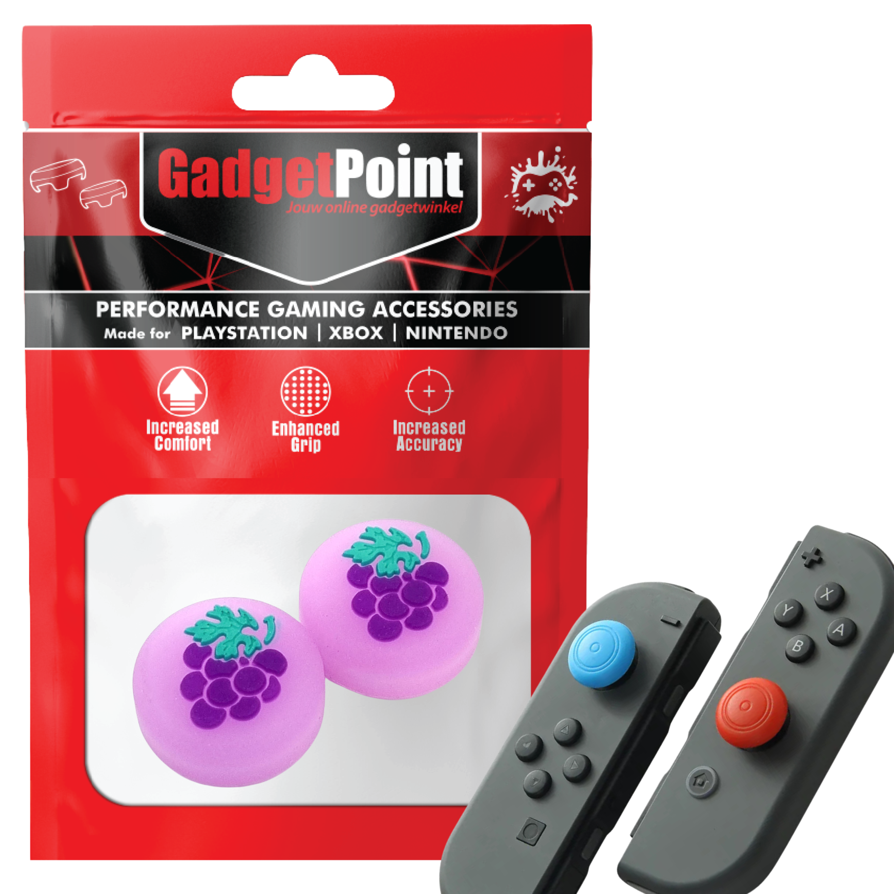 Gaming Thumb Grips | Performance Thumbsticks | Accessoires geschikt voor Nintendo Switch Joy-Con Controller(s) | Thumbgrips | Fruit - Druif paars
