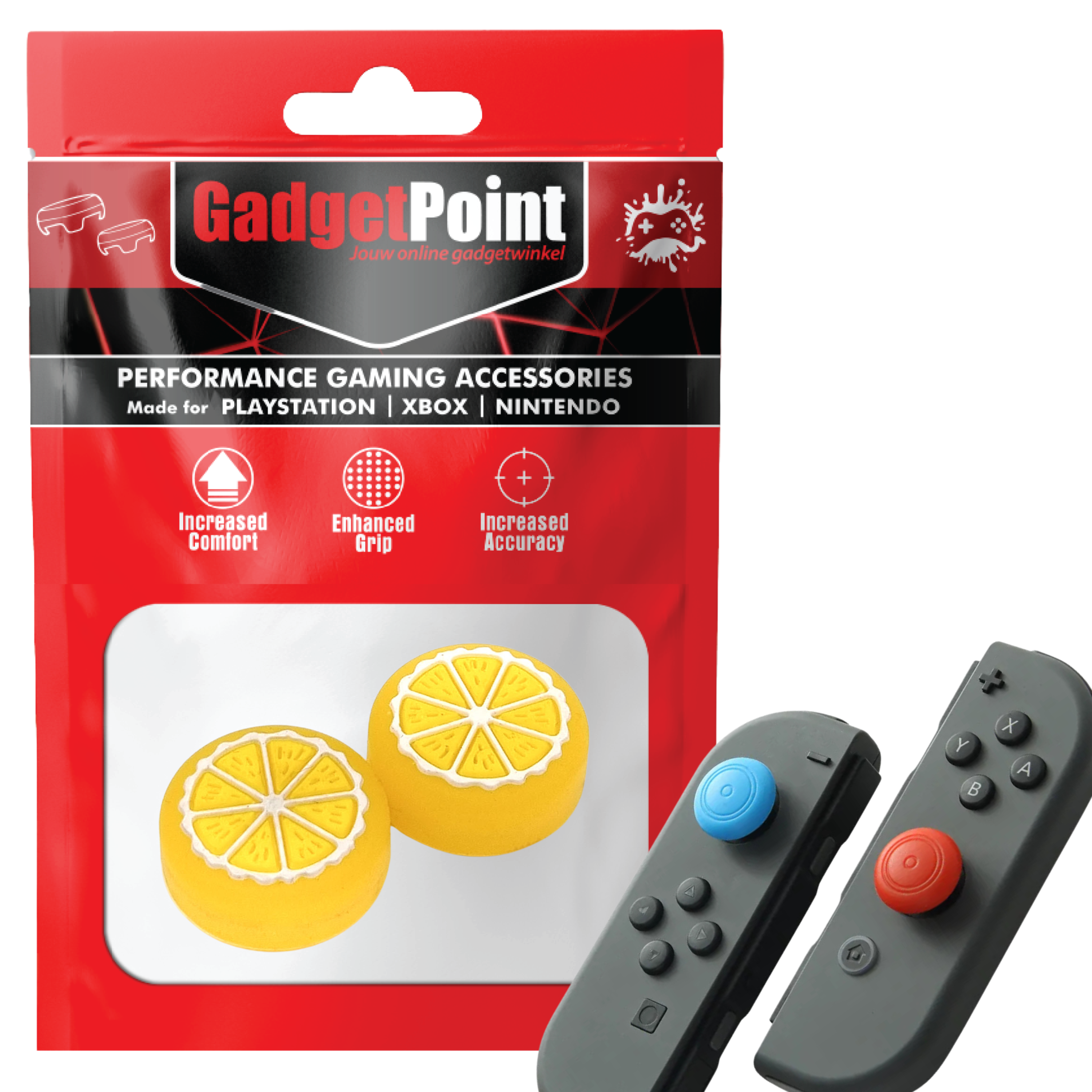 Gaming Thumb Grips | Performance Thumbsticks | Accessoires geschikt voor Nintendo Switch Joy-Con Controller(s) | Thumbgrips | Fruit Geel