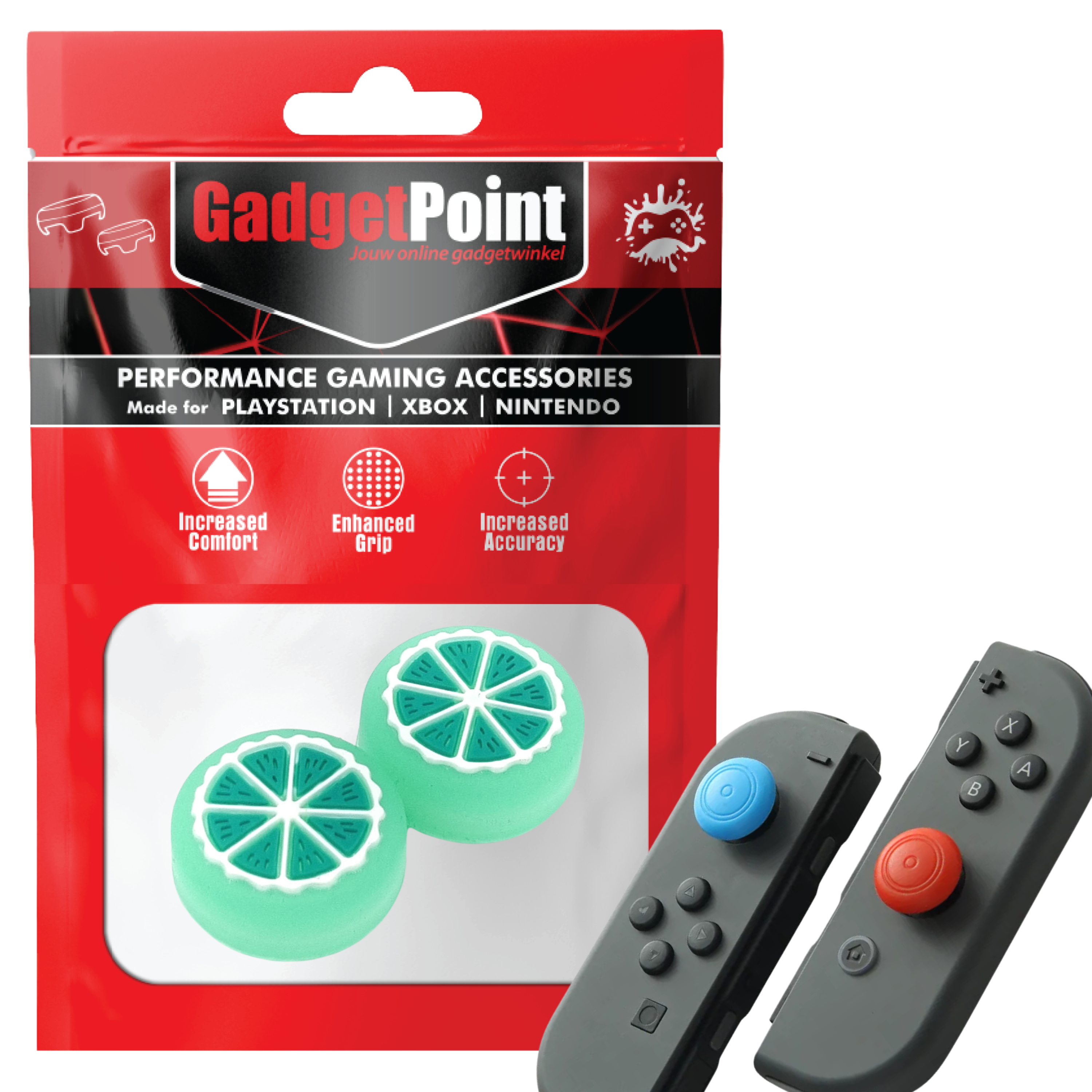 Gaming Thumb Grips | Performance Thumbsticks | Accessoires geschikt voor Nintendo Switch Joy-Con Controller(s) | Thumbgrips | Fruit Groen