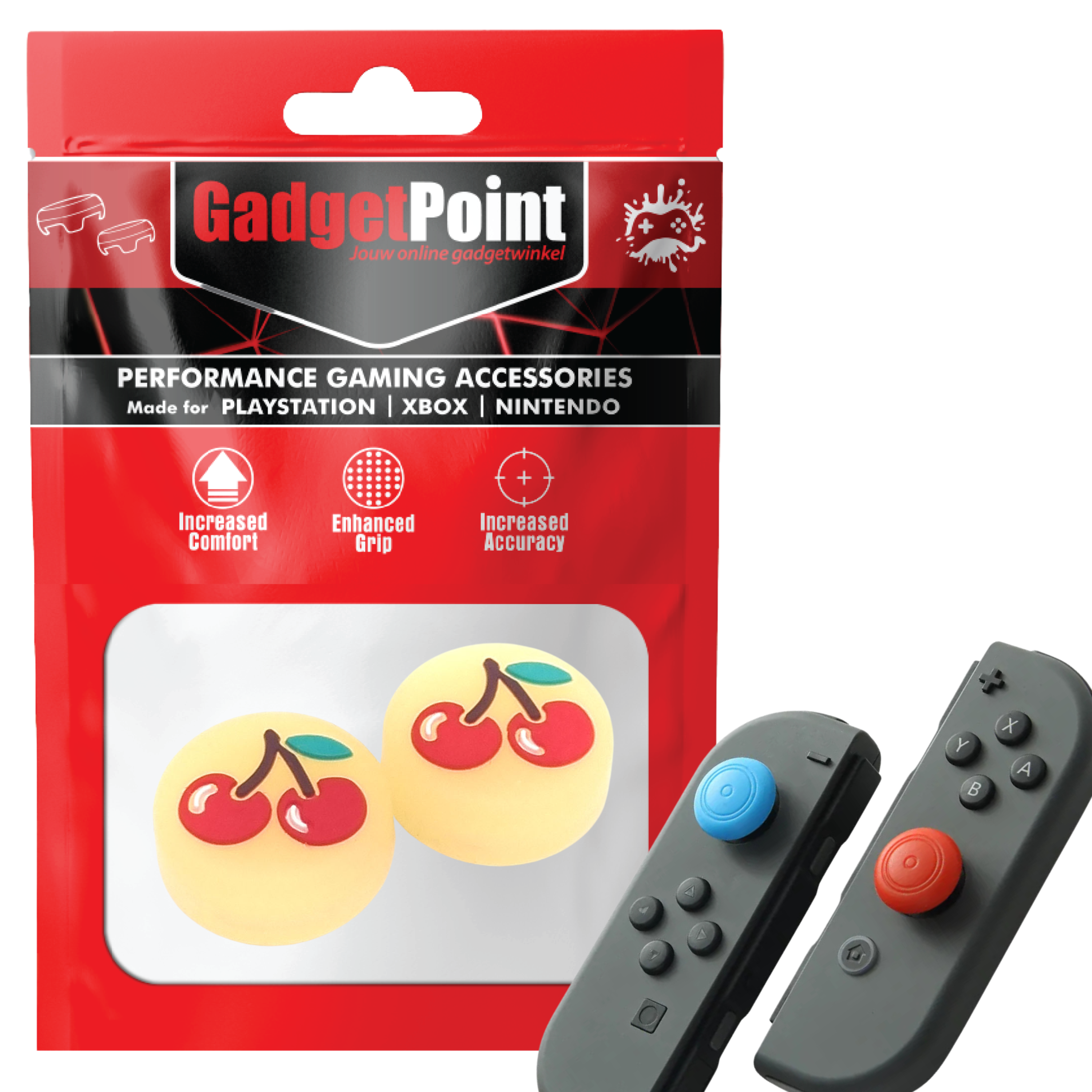 Gaming Thumb Grips | Performance Thumbsticks | Accessoires geschikt voor Nintendo Switch Joy-Con Controller(s) | Thumbgrips | Fruit - Kers geel