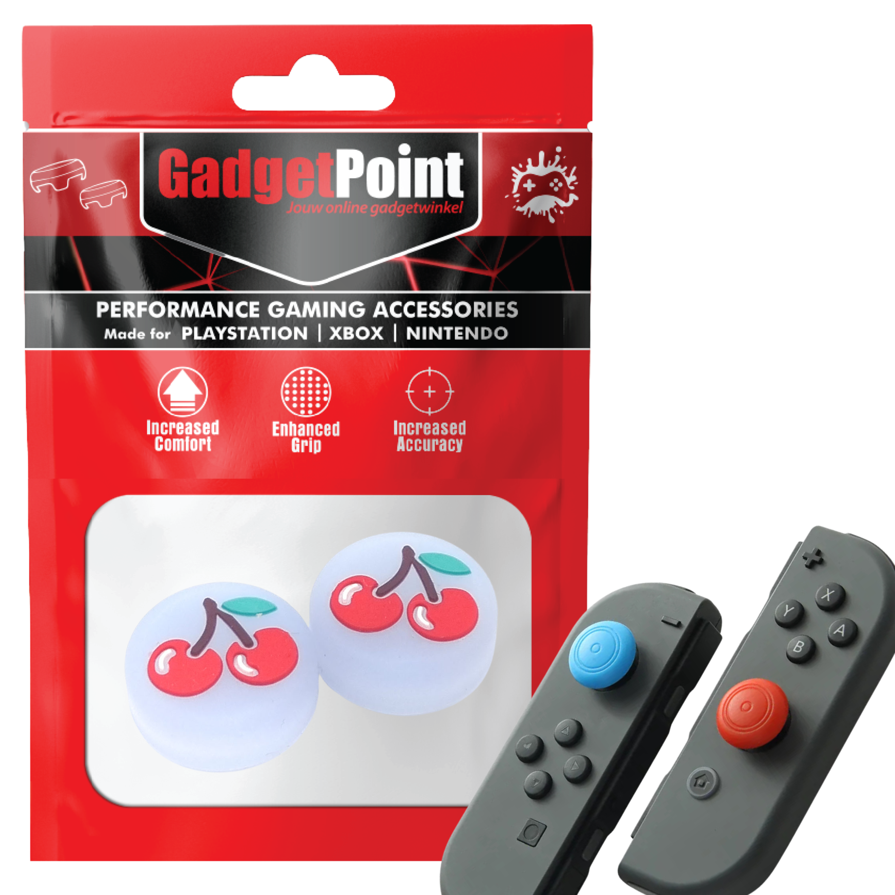 Gaming Thumb Grips | Performance Thumbsticks | Accessoires geschikt voor Nintendo Switch Joy-Con Controller(s) | Thumbgrips | Fruit - Kers grijs