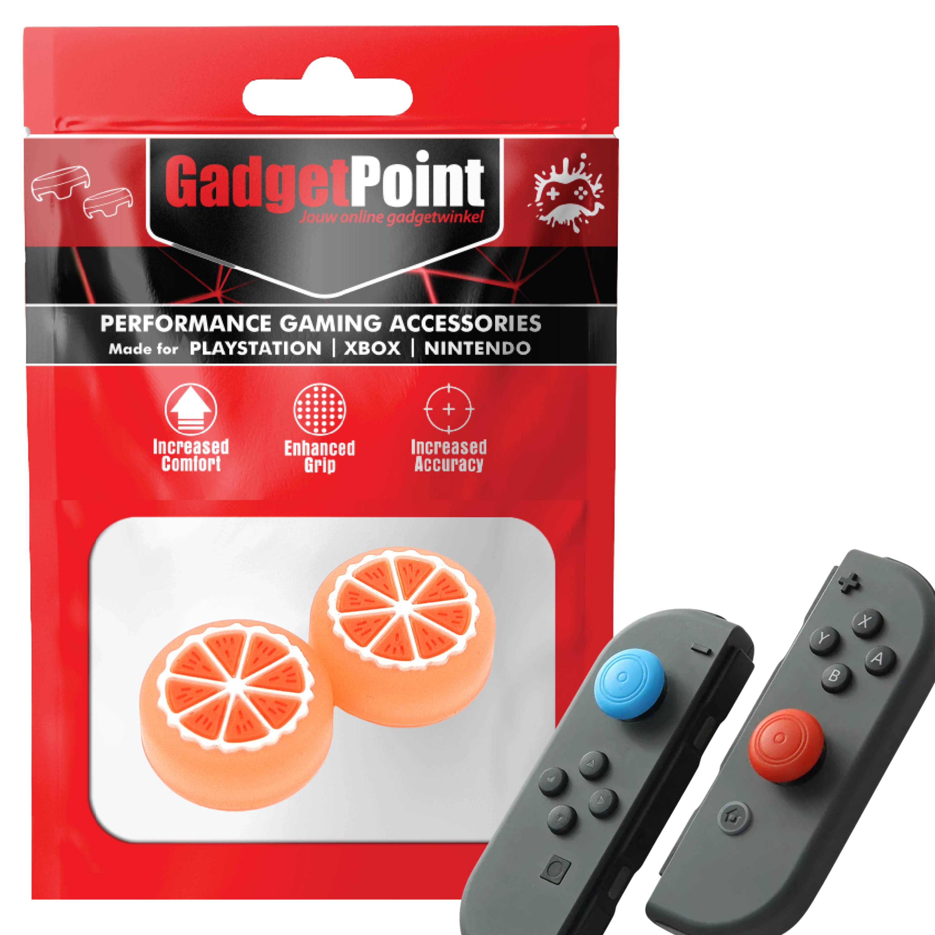 Gaming Thumb Grips | Performance Thumbsticks | Accessoires geschikt voor Nintendo Switch Joy-Con Controller(s) | Thumbgrips | Fruit Oranje