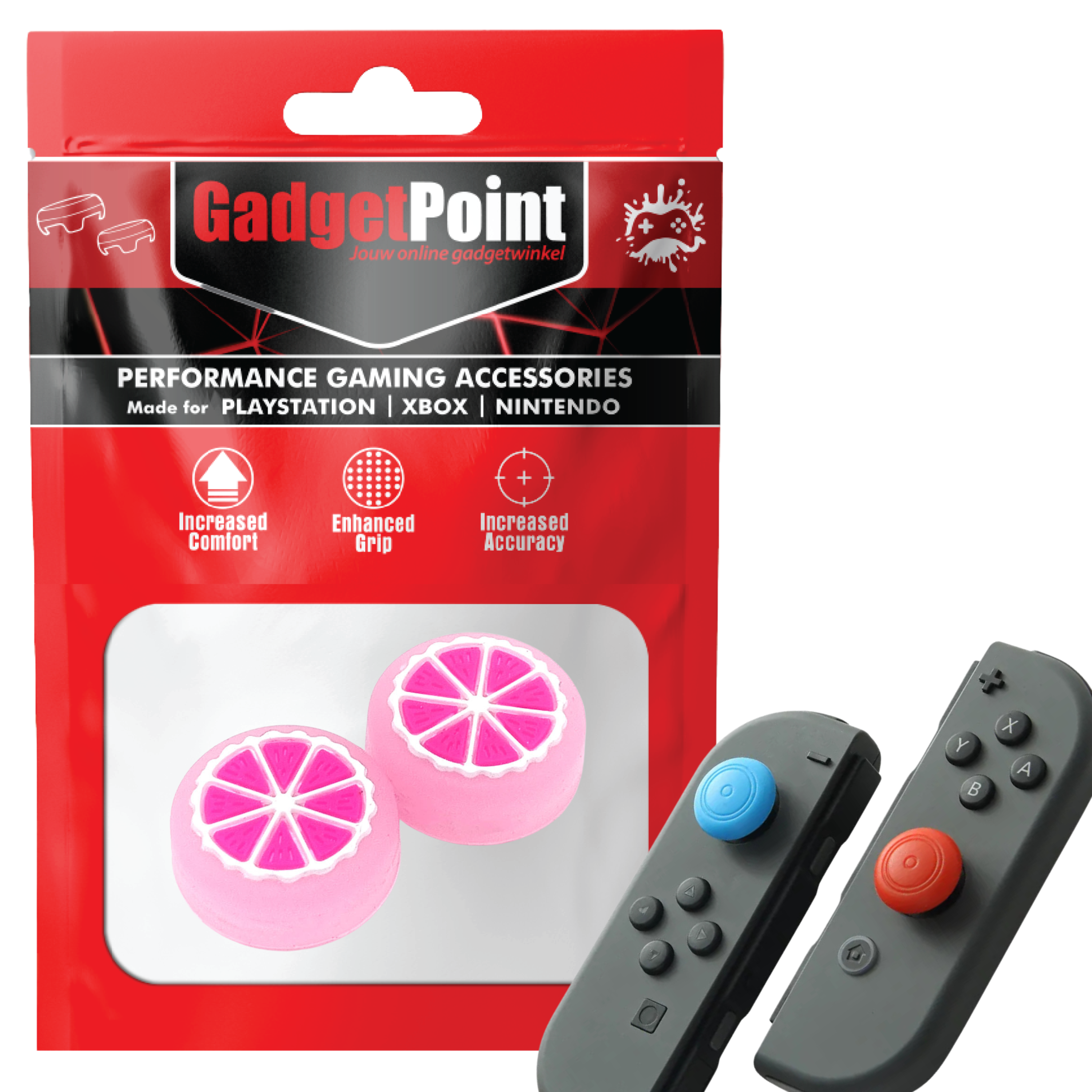 Gaming Thumb Grips | Performance Thumbsticks | Accessoires geschikt voor Nintendo Switch Joy-Con Controller(s) | Thumbgrips | Fruit Roze
