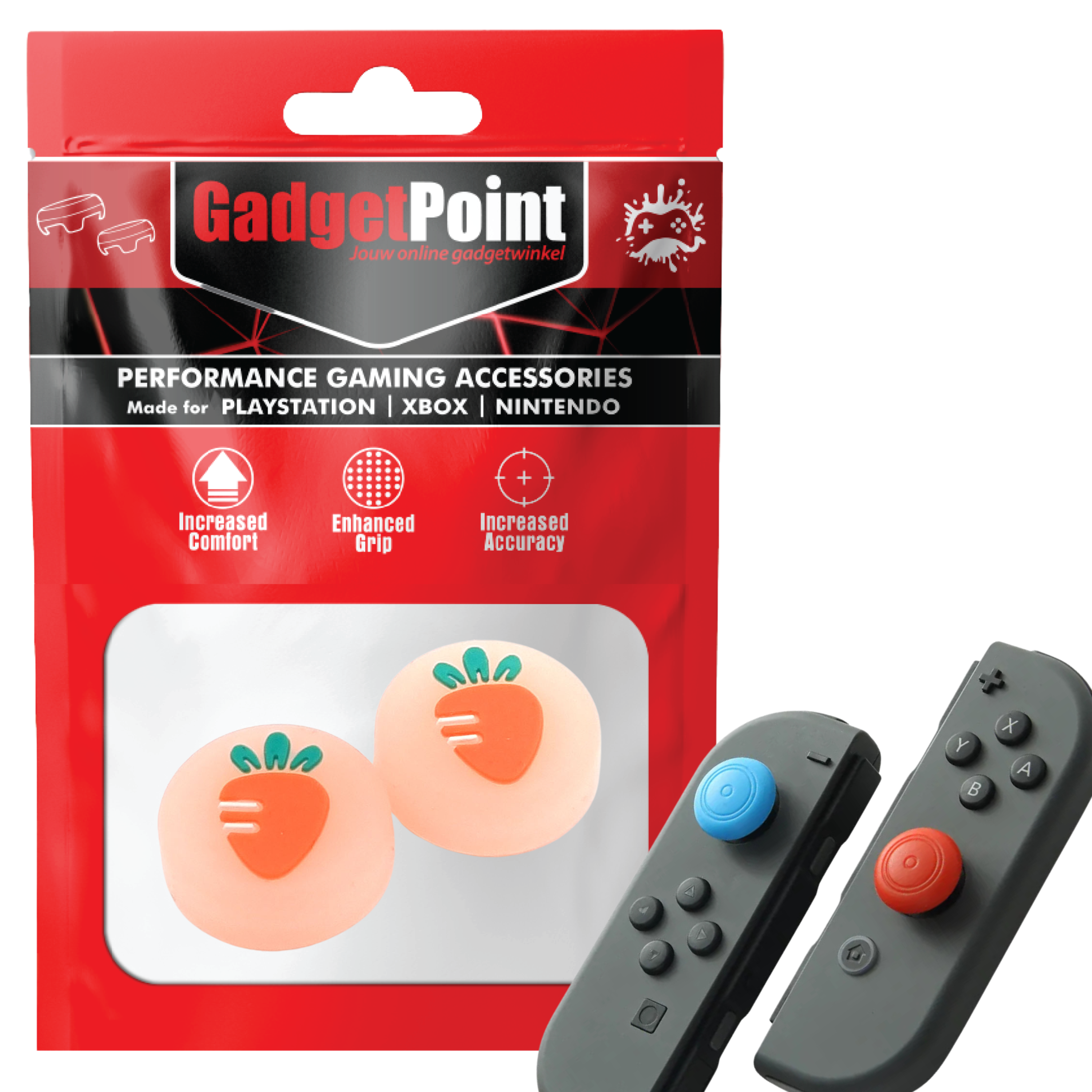 Gaming Thumb Grips | Performance Thumbsticks | Accessoires geschikt voor Nintendo Switch Joy-Con Controller(s) | Thumbgrips | Fruit - Wortel oranje