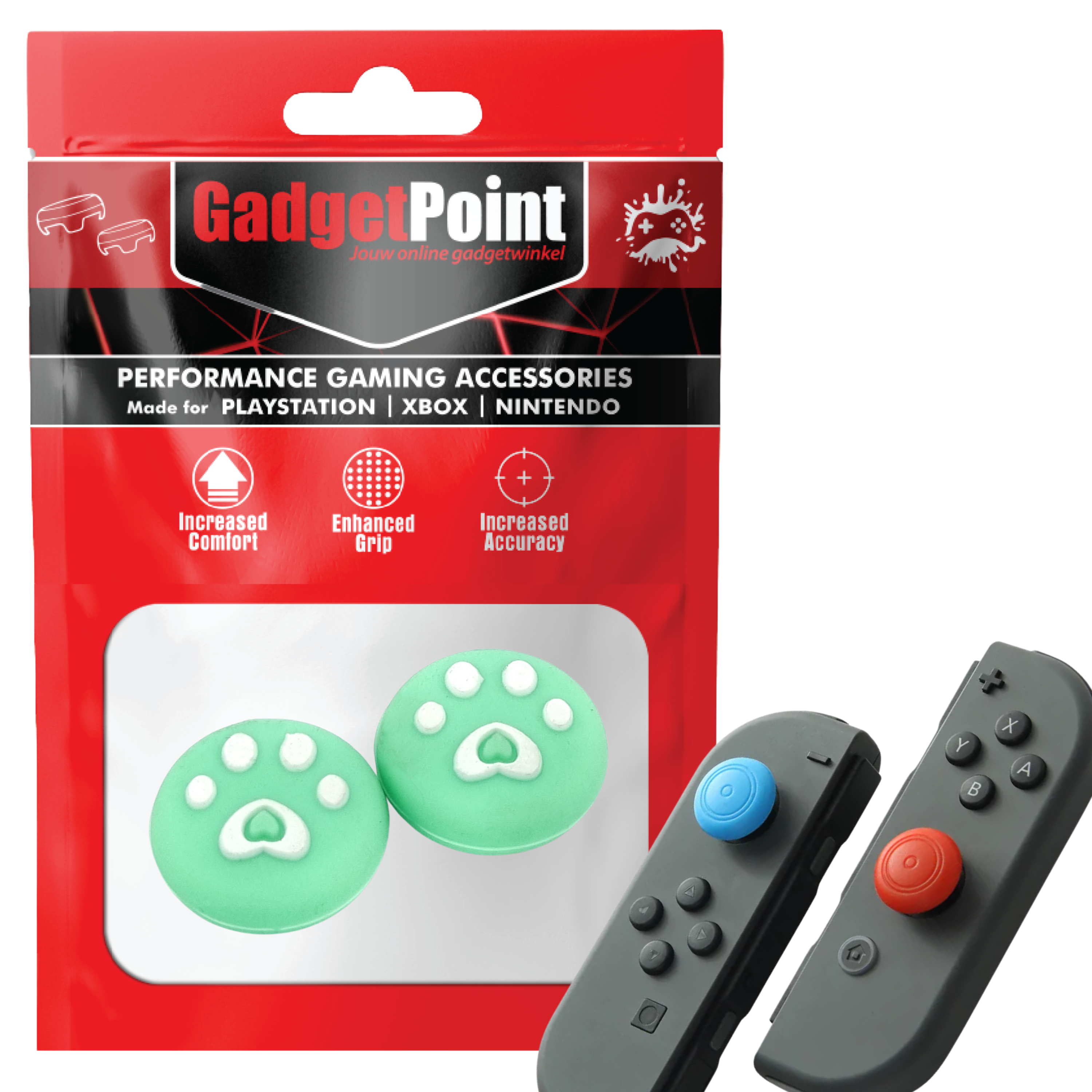 Gaming Thumb Grips | Performance Thumbsticks | Accessoires geschikt voor Nintendo Switch Joy-Con Controller(s) | Thumbgrips | Pootjes - Groen met Wit