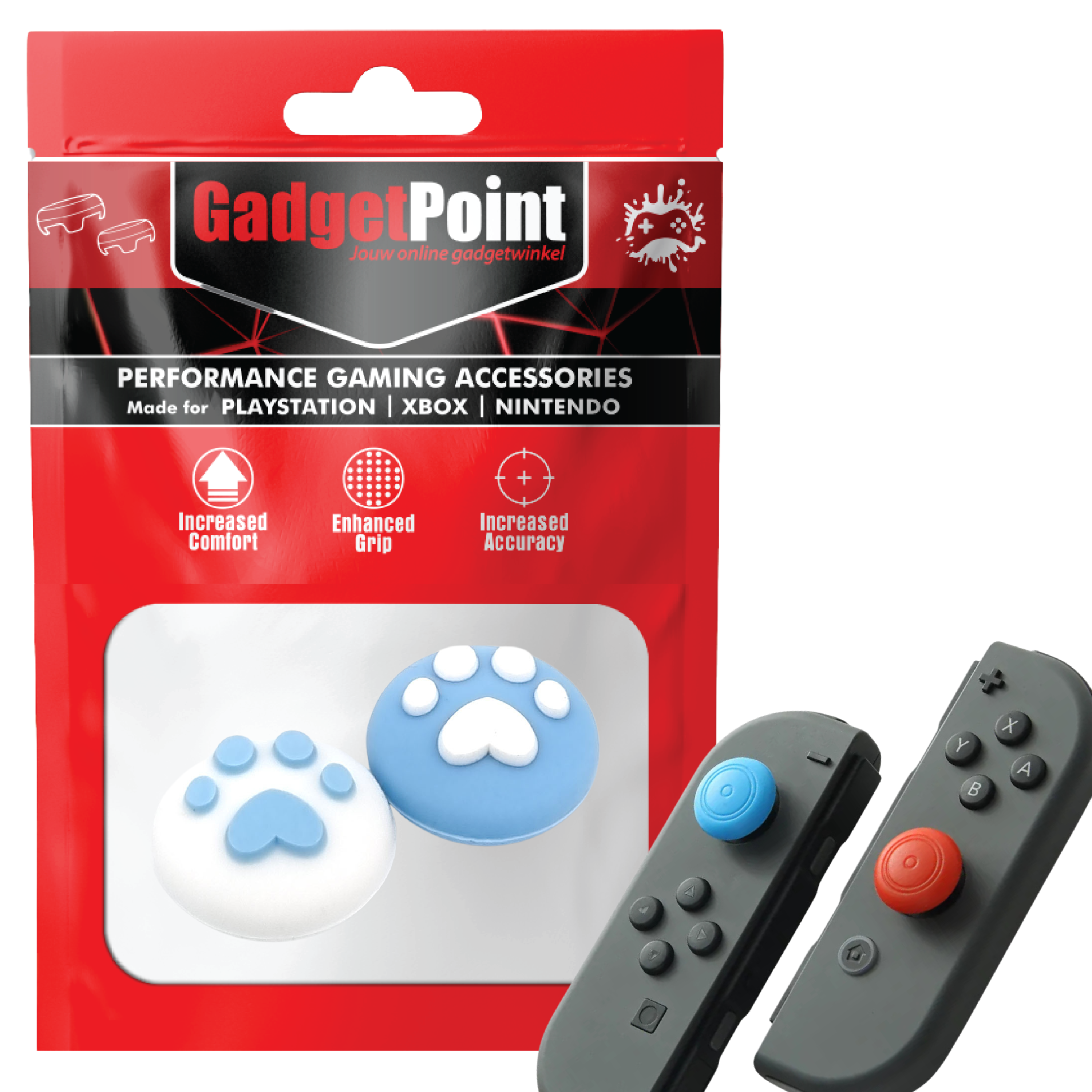 Gaming Thumb Grips | Performance Thumbsticks | Accessoires geschikt voor Nintendo Switch Joy-Con Controller(s) | Thumbgrips | Pootjes - Lichtblauw & Wit