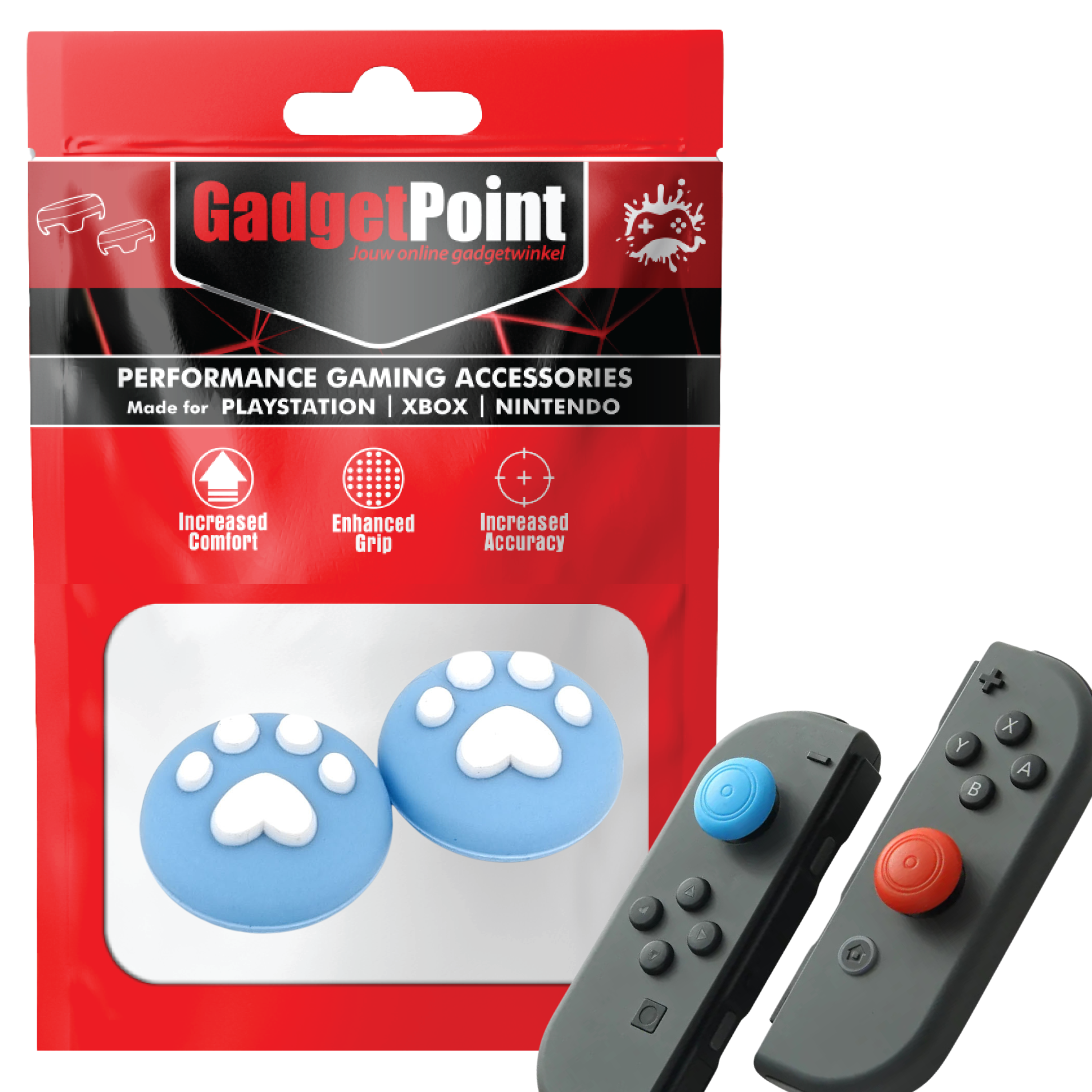 Gaming Thumb Grips | Performance Thumbsticks | Accessoires geschikt voor Nintendo Switch Joy-Con Controller(s) | Thumbgrips | Pootjes - Lichtblauw met Wit