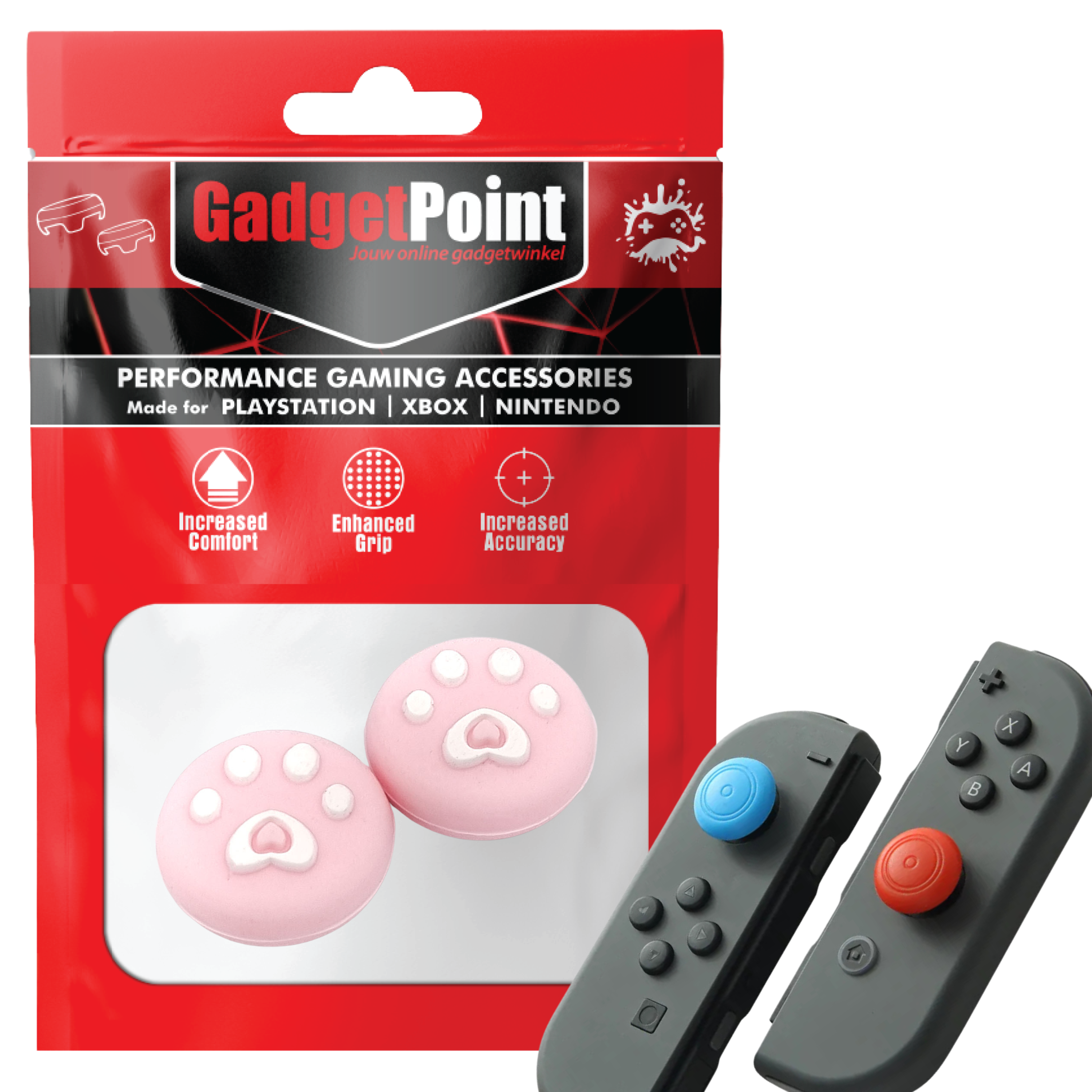 Gaming Thumb Grips | Performance Thumbsticks | Accessoires geschikt voor Nintendo Switch Joy-Con Controller(s) | Thumbgrips | Pootjes - Lichtroze met Wit