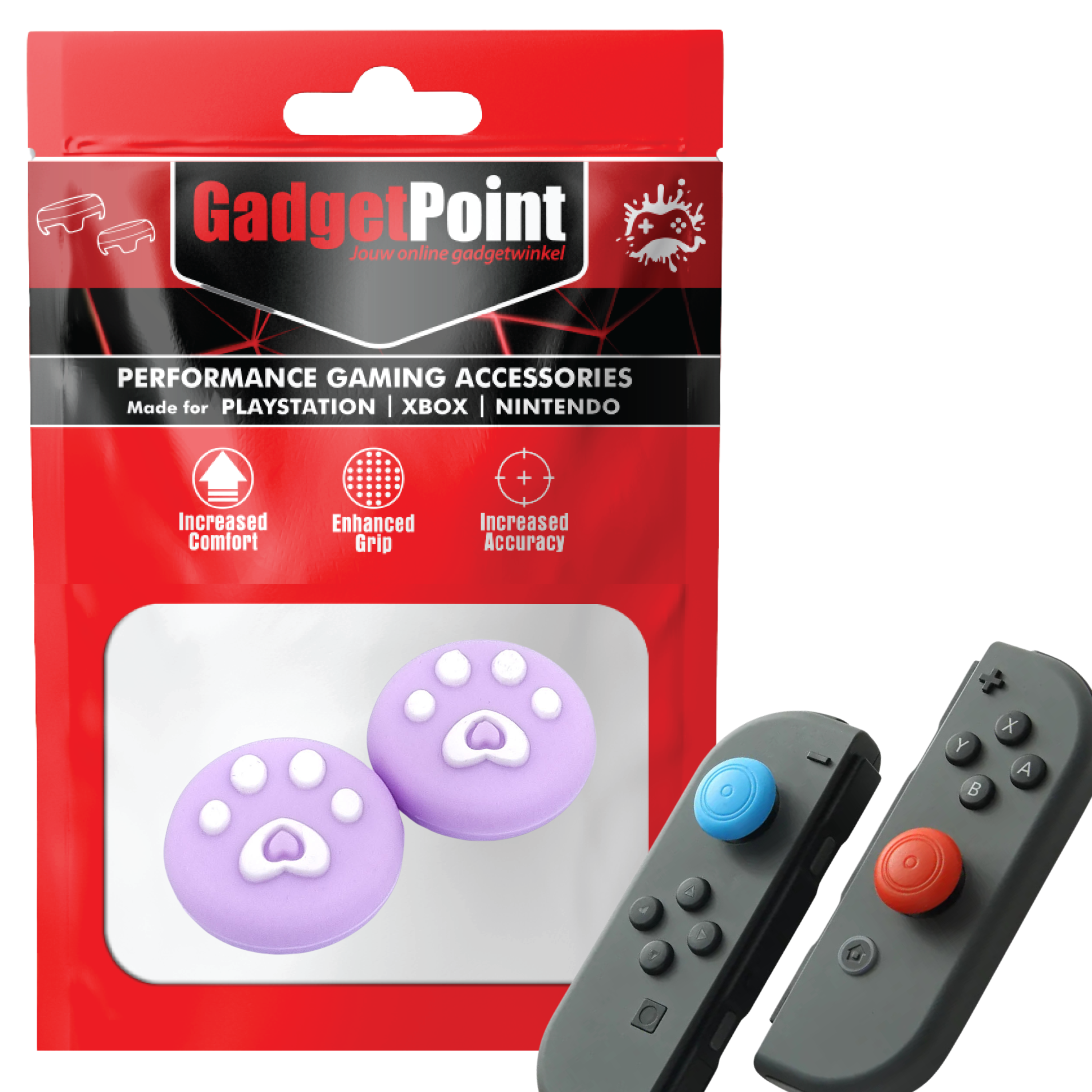 Gaming Thumb Grips | Performance Thumbsticks | Accessoires geschikt voor Nintendo Switch Joy-Con Controller(s) | Thumbgrips | Pootjes - Paars met Wit
