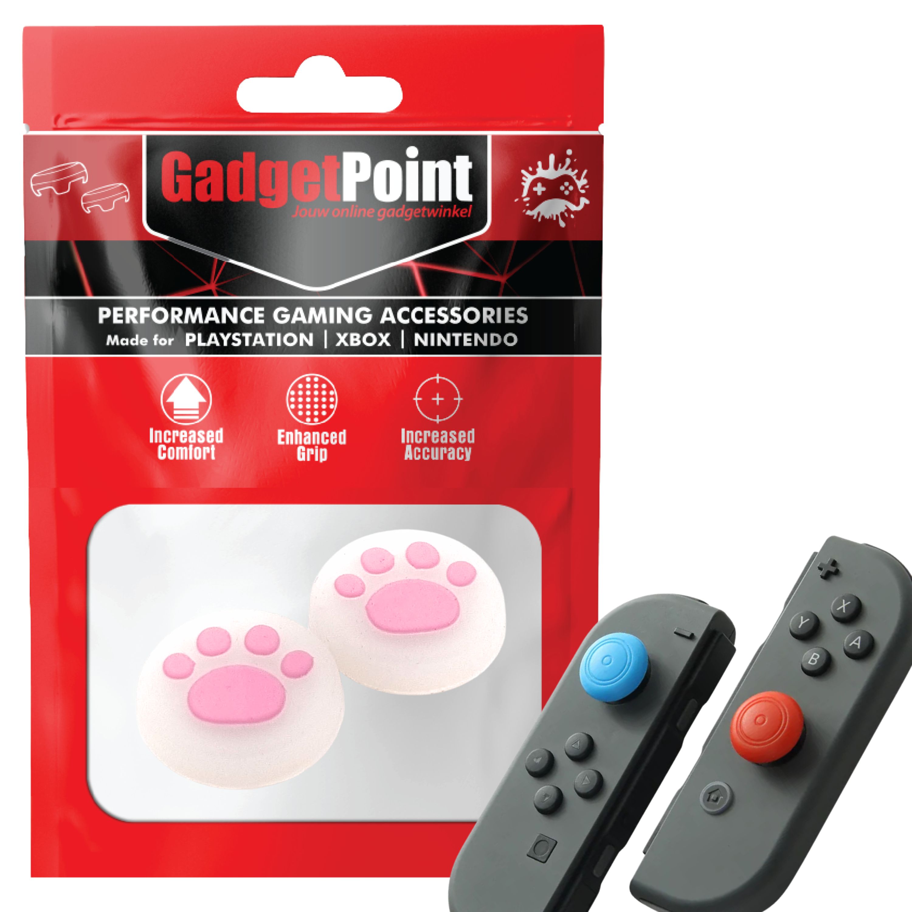 Gaming Thumb Grips | Performance Thumbsticks | Accessoires geschikt voor Nintendo Switch Joy-Con Controller(s) | Thumbgrips | Pootjes - Transparant/Roze